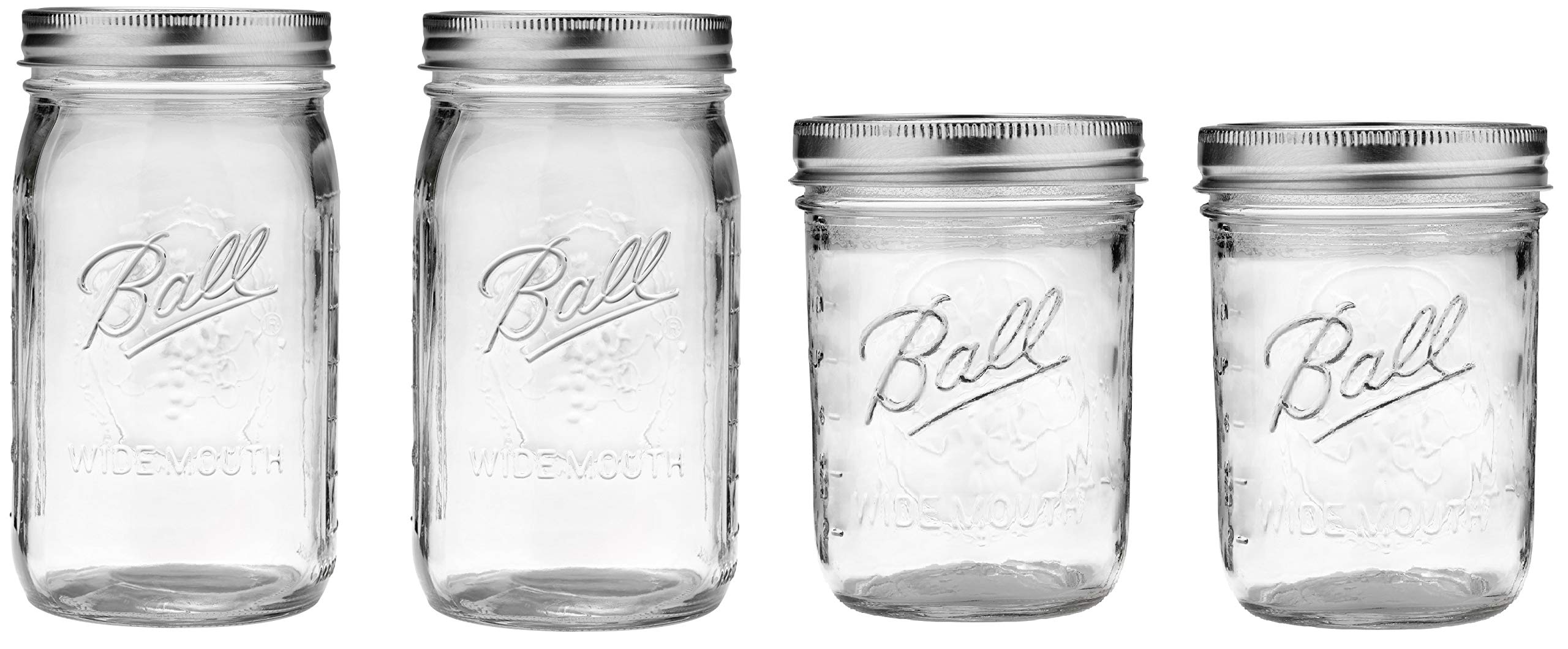 Ball Mason Wide Mouth Jars with Lids and Bands, Set of 4, Two 32oz + Two 16oz Jars (Bundle Pack)