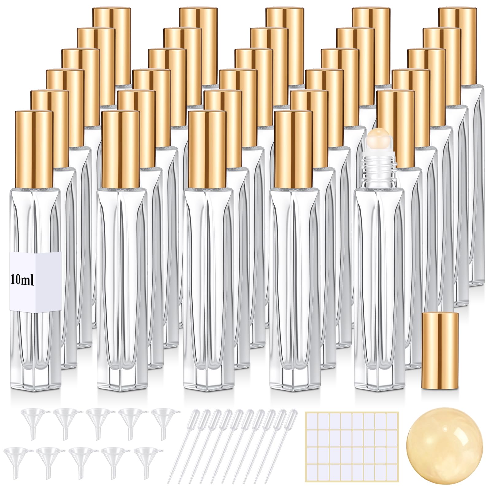 Domensi 30 Pack 10ml Citrine Crystal Roller Bottles for Essential Oils