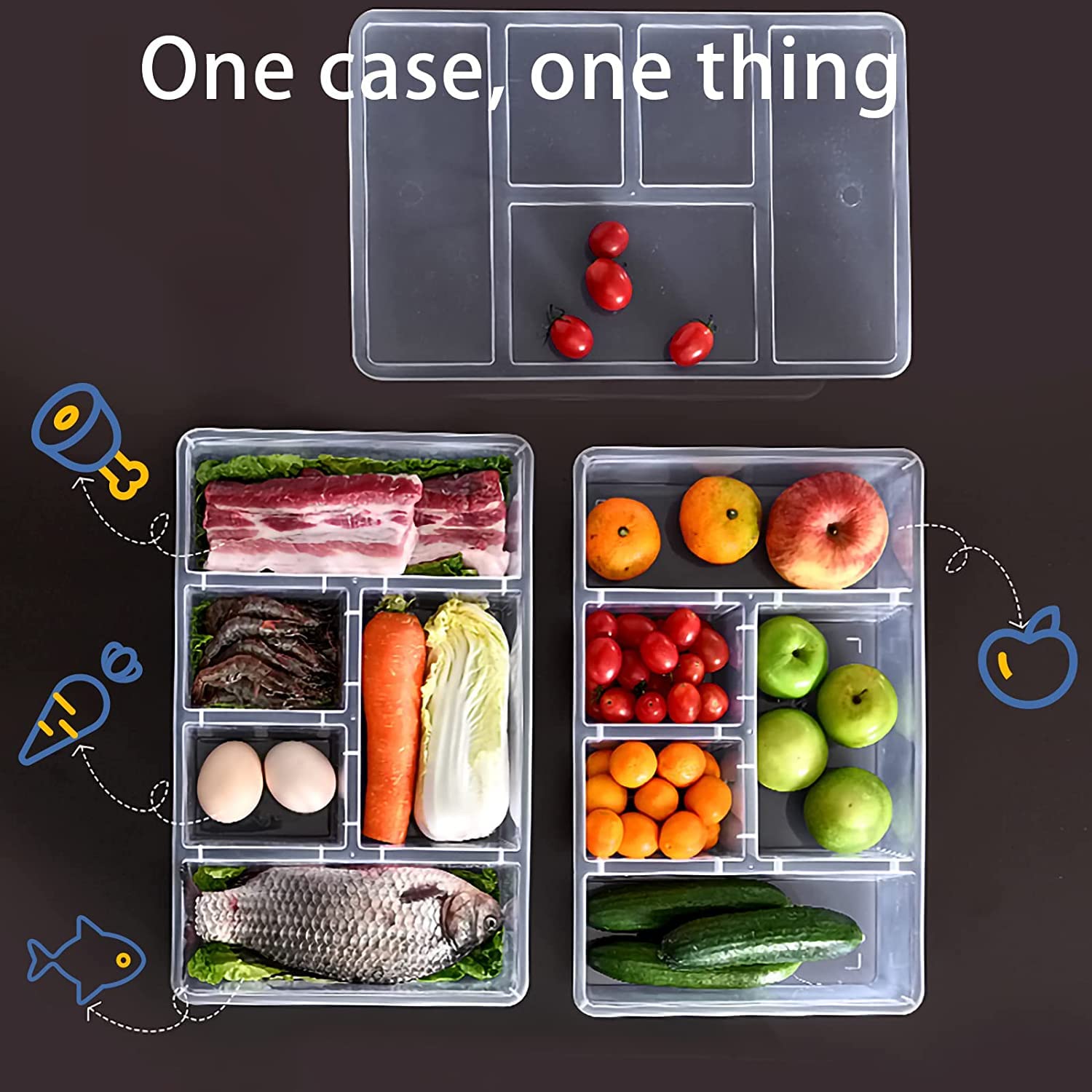 Eanpet 2Pack Veggie Tray with Lid 5 Compartment Food Container with Dividers Large Serving Tray Travel Snack Containers Stackable Produce Saver Snackle Box for Fruit Vegetable Salad Meal