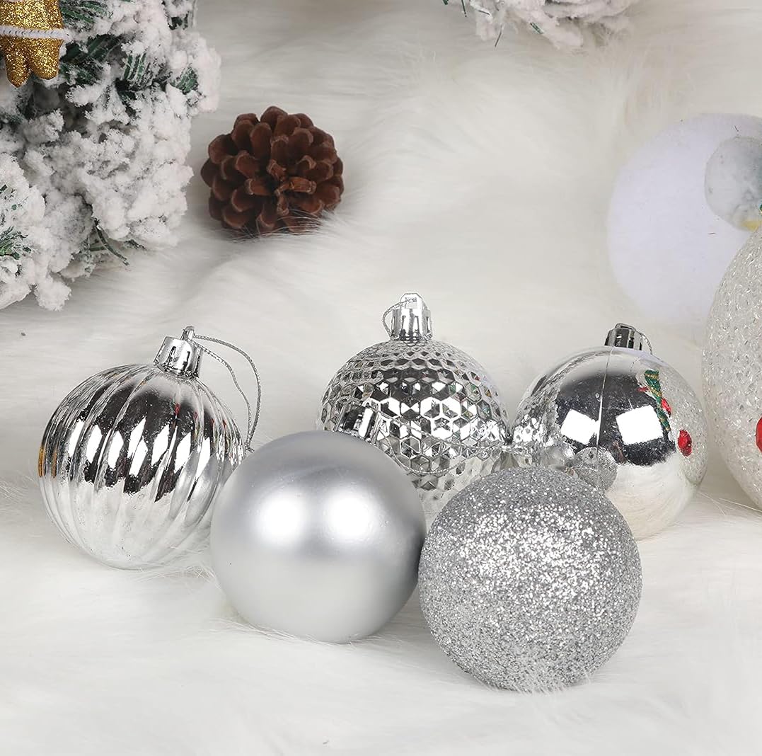 YYCRAFT 34ct Christmas Ball Ornaments 4CM for Xmas Tree Christmas Decorations Shatterproof Hooks Included (Silver, S)