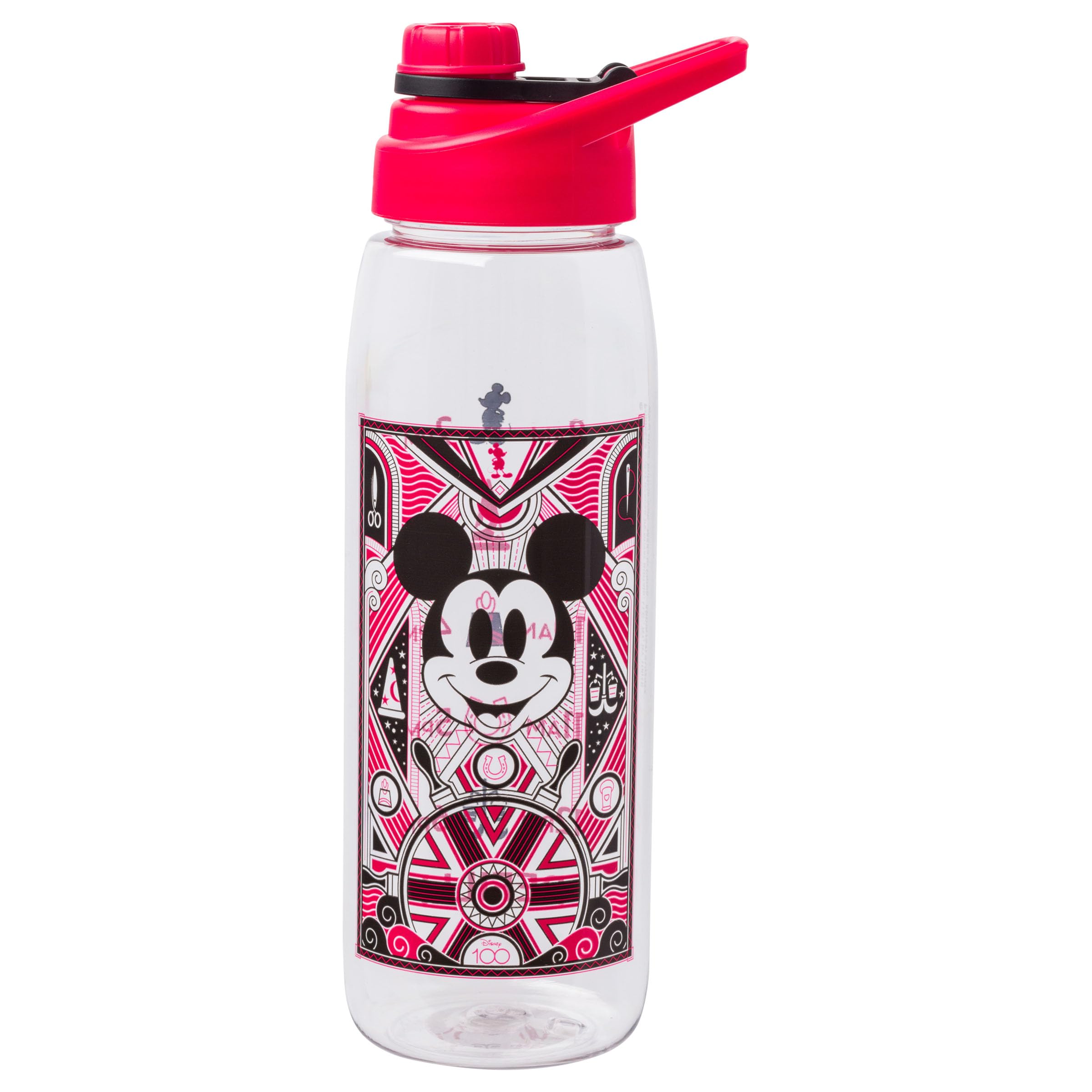 Silver Buffalo Disney 100 Mickey Mouse Hydration Tracker Schedule Water Bottle With Screw-On Lid, 28 Ounces