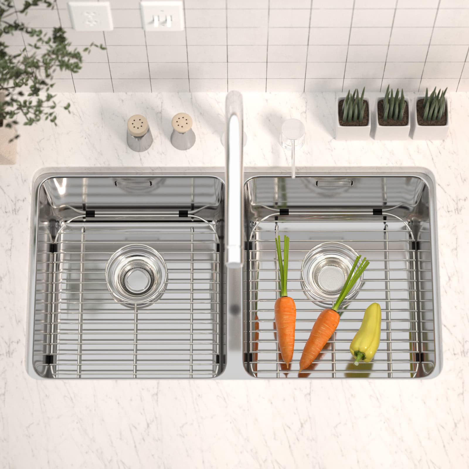 Alonsoo Sink Protectors for Kitchen Sink Stainless Steel Sink Grid  Sink Rack for bottom of Sink 13.2''L?1.6''W with Center Drain 1 Pack