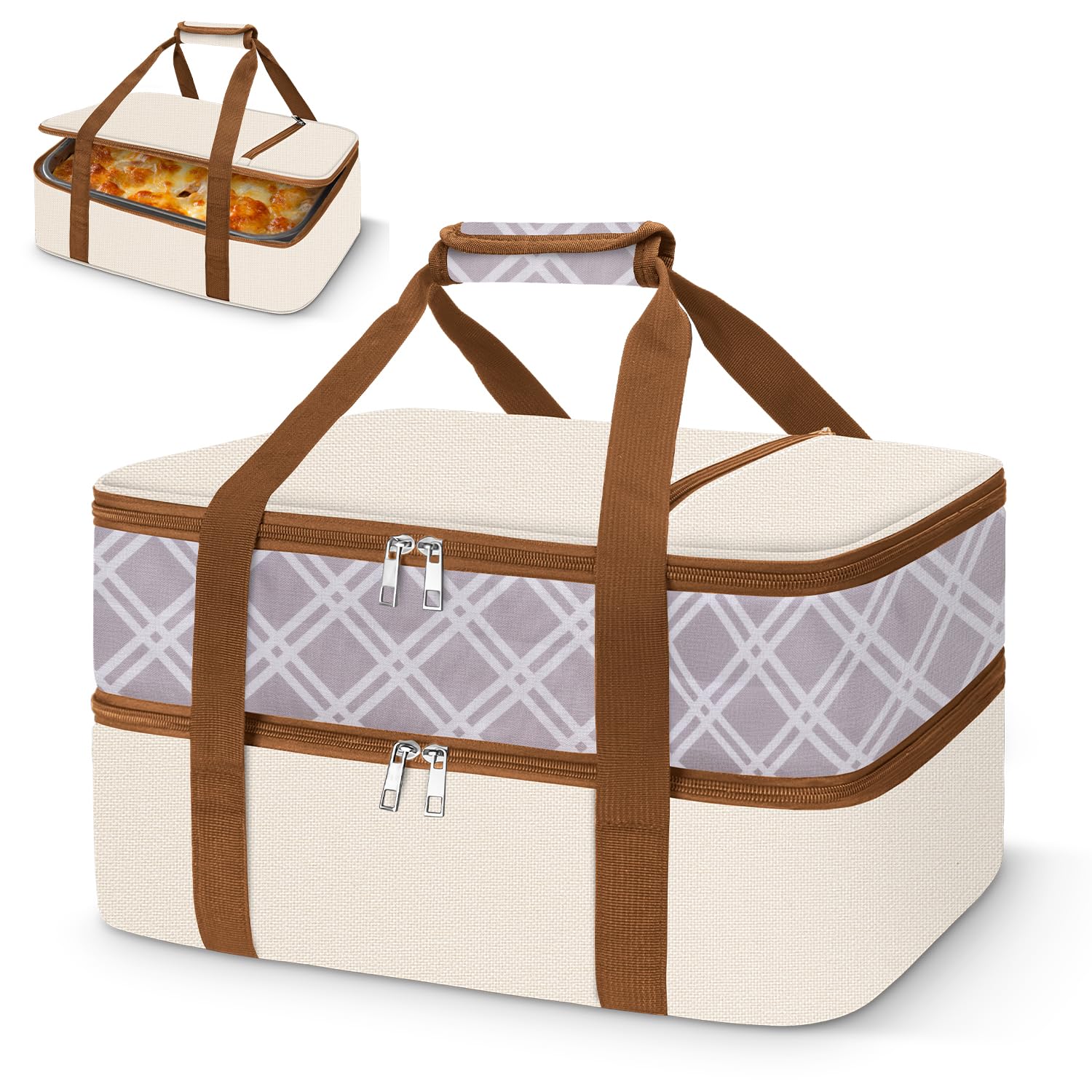 Coobiiya Insulated Casserole Carrier,Lasagna Lugger Tote Keeps Food Hot or Cold,Thermal Lunch Bag Warmer & Cooler Carrier Bag,Po