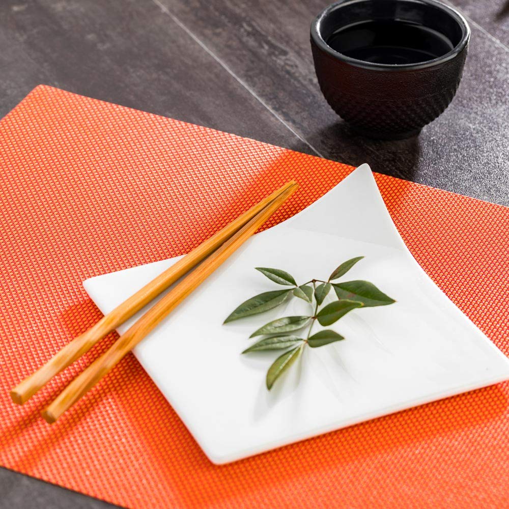Restaurantware Carmel Mesh 16 X 12 Inch Table Placemats Set Of 6 Woven Washable Placemats - Heat Tolerant No Stain Tangerine Vin