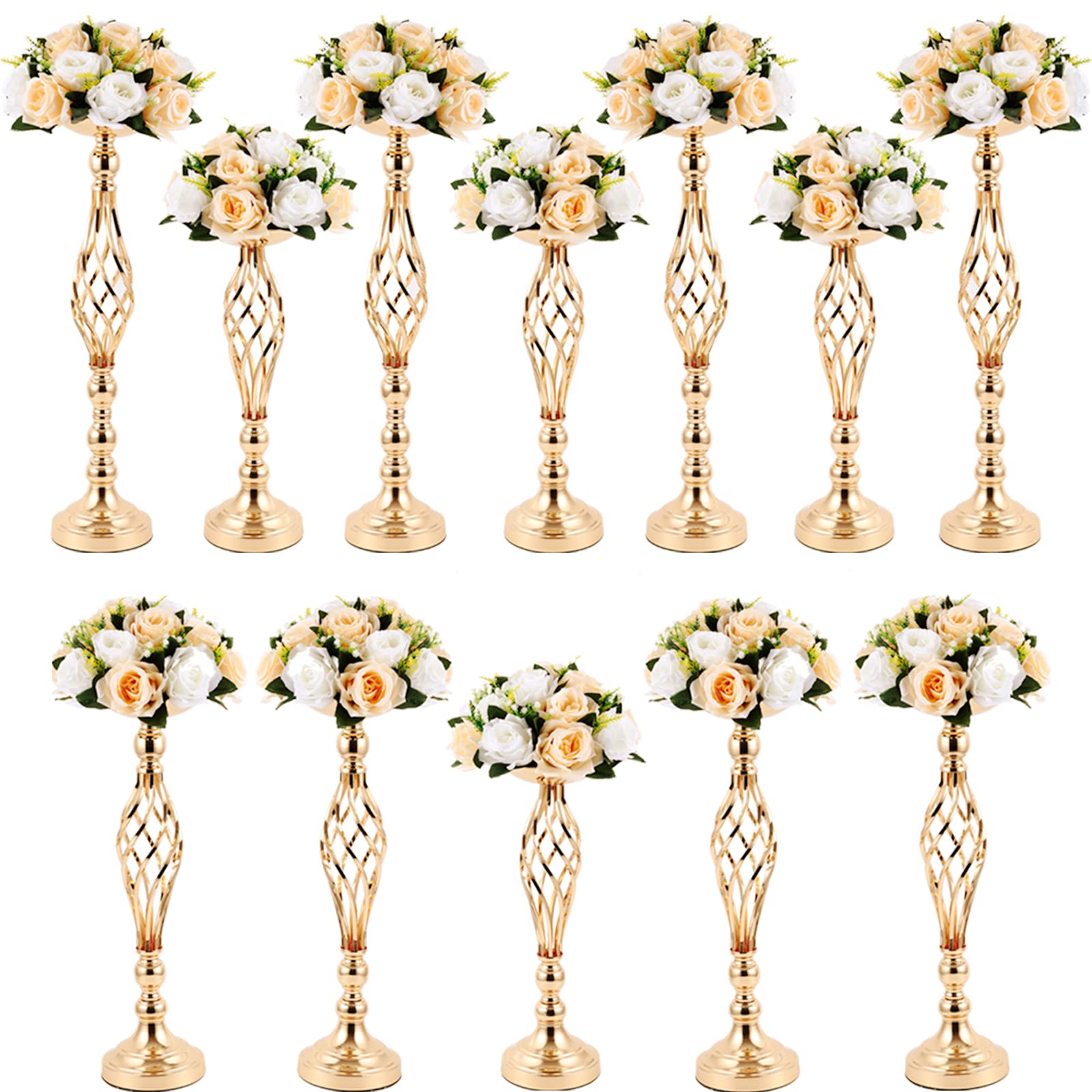 12 Pcs Wedding Flower Stand Wedding Centerpieces for Reception Table Tall Metal Flower Arrangement Flower Vase Twist Candle Hold