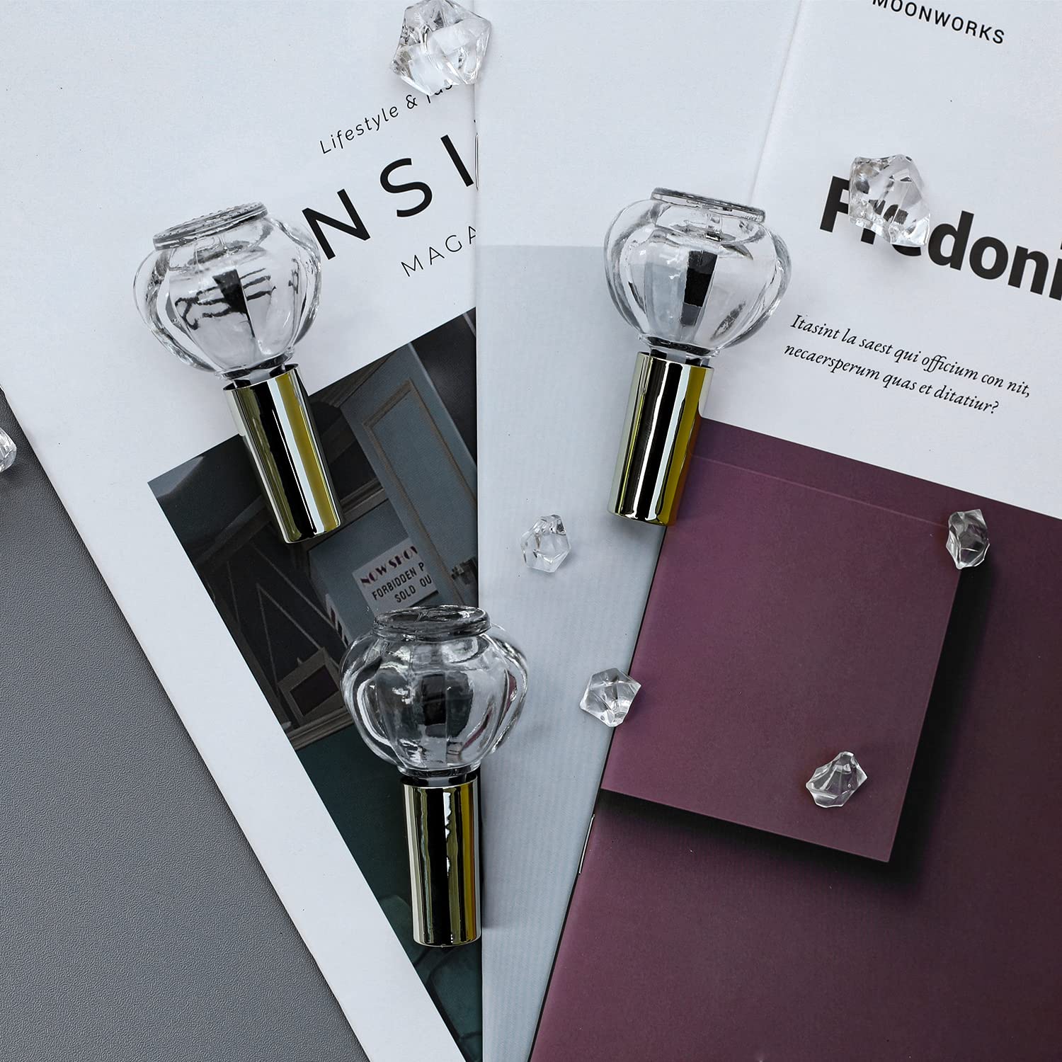 Agidea Empty Nail Polish Bottles Gold Top, 6Pcs 10Ml Empty Glass Fingernail Polish Bottles, Pumpkin Shape Refillable Clear Bottl