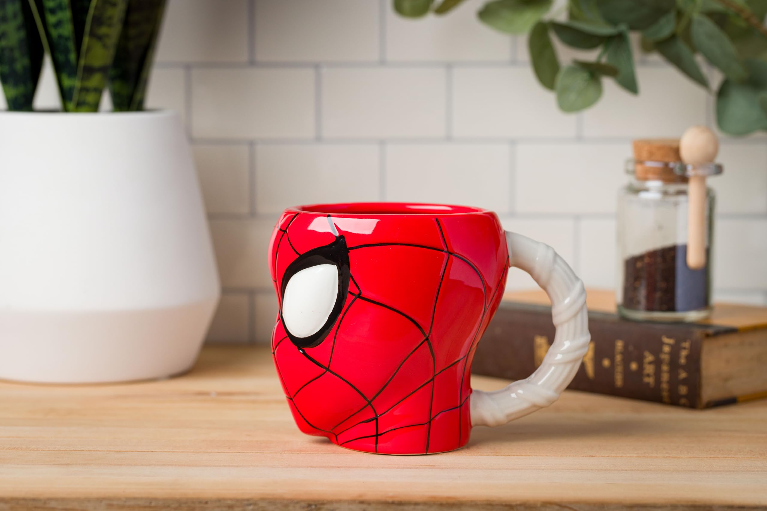 Silver Buffalo Spiderman Head And Web Handle Ceramic 3D Sculpted Mug