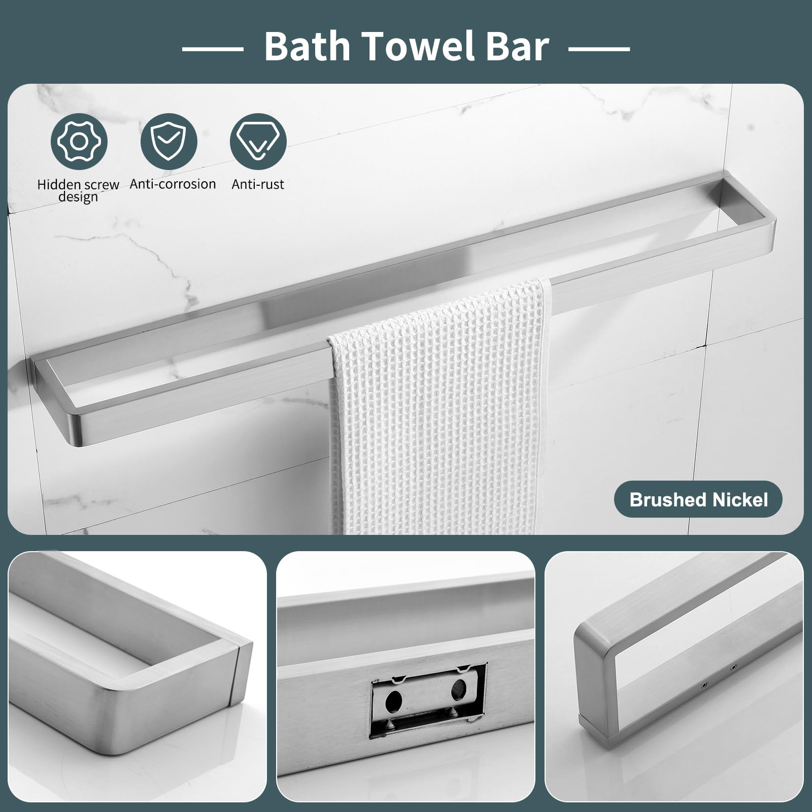 Yacvcl 4-Piece Bathroom Hardware Set Brushed Nickel Towel Bar Set Premium Stainless Steel Bath Towel Holder Sets Towel Racks Wal