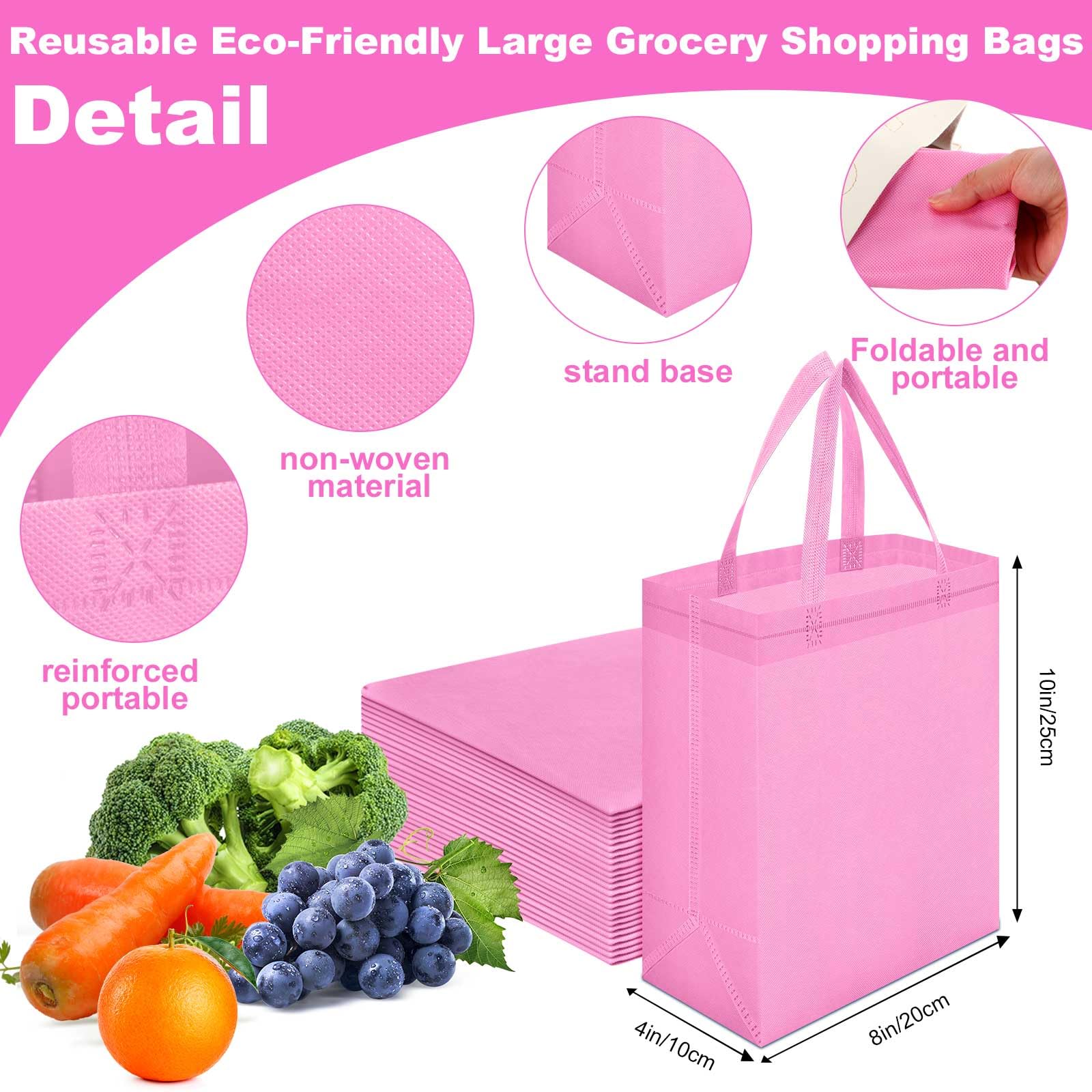 Windyun 50 Pcs Reusable Tote Bag Bulk 8 x 4 x 10 Inch Non Woven Shopping Bag with Handle Christmas Reusable Grocery Gift Tote(Pi