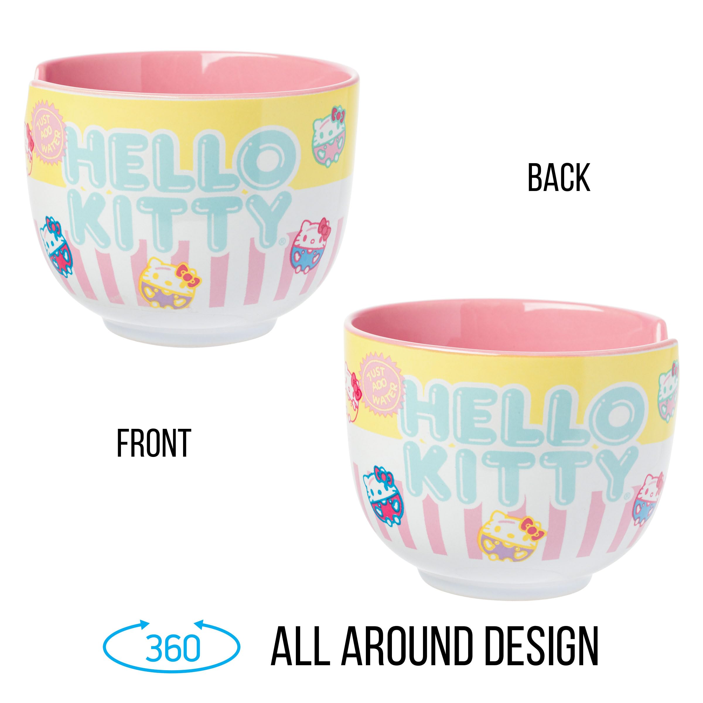 Silver Buffalo Sanrio Hello Kitty Pastel Colored Ceramic Ramen Noodle Rice Bowl With Chopsticks, Microwave Safe, 20 Ounces