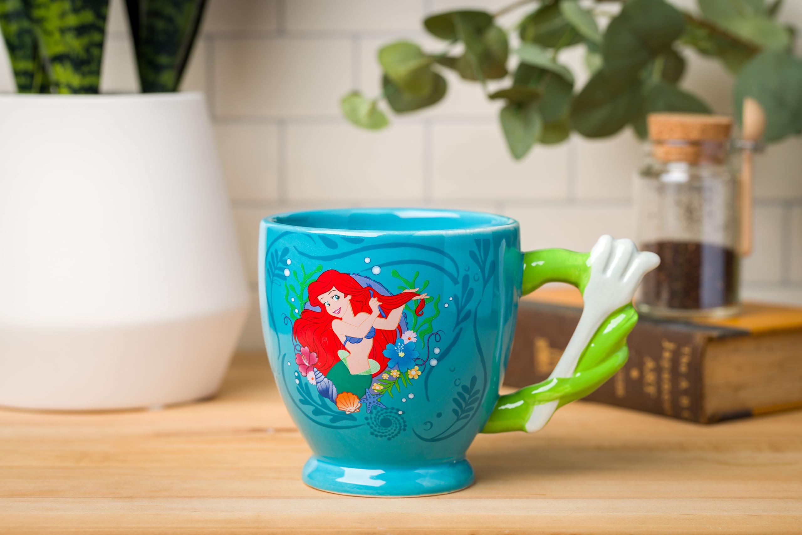 Silver Buffalo Disney Princess Ariel Dinglehopper Hair Brush Shaped Handle Ceramic Mug, 20 Ounces