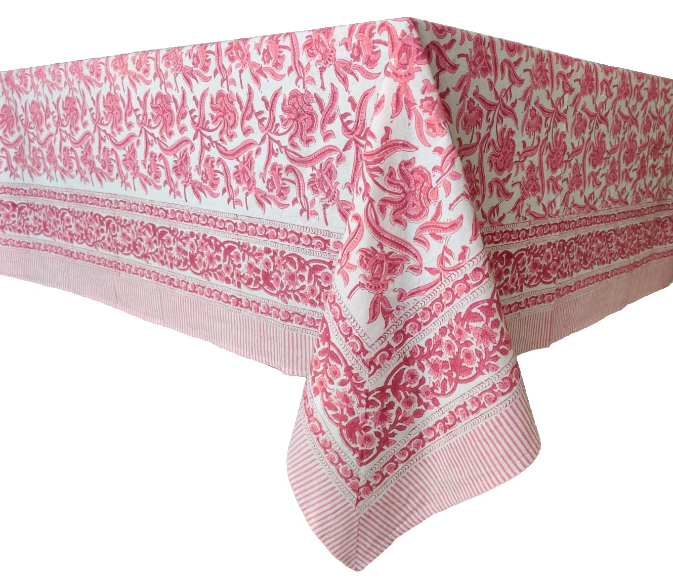 ATOSII Red Bloom 100% Cotton Tablecloth, Handblock Print Rectangle Table Cover for Kitchen Dining I Tabletop Linen I Parties, We