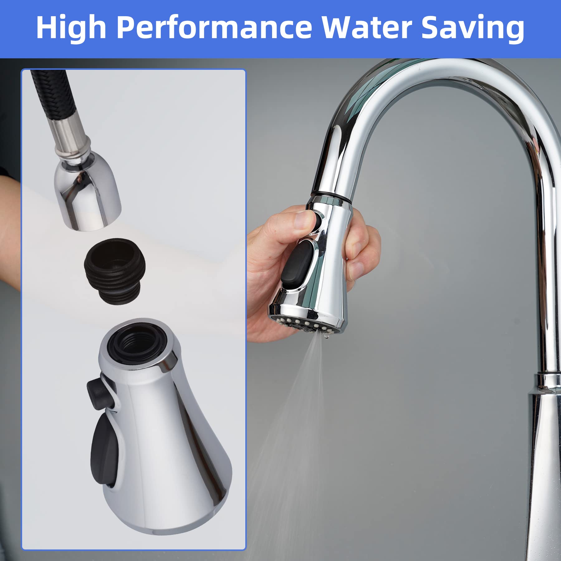 Ifealclear Pull Down Kitchen Faucet Spray Head, 3 Function Anti-Splashing Faucet Head For Kitchen Sink, Kitchen Faucet Head Repl