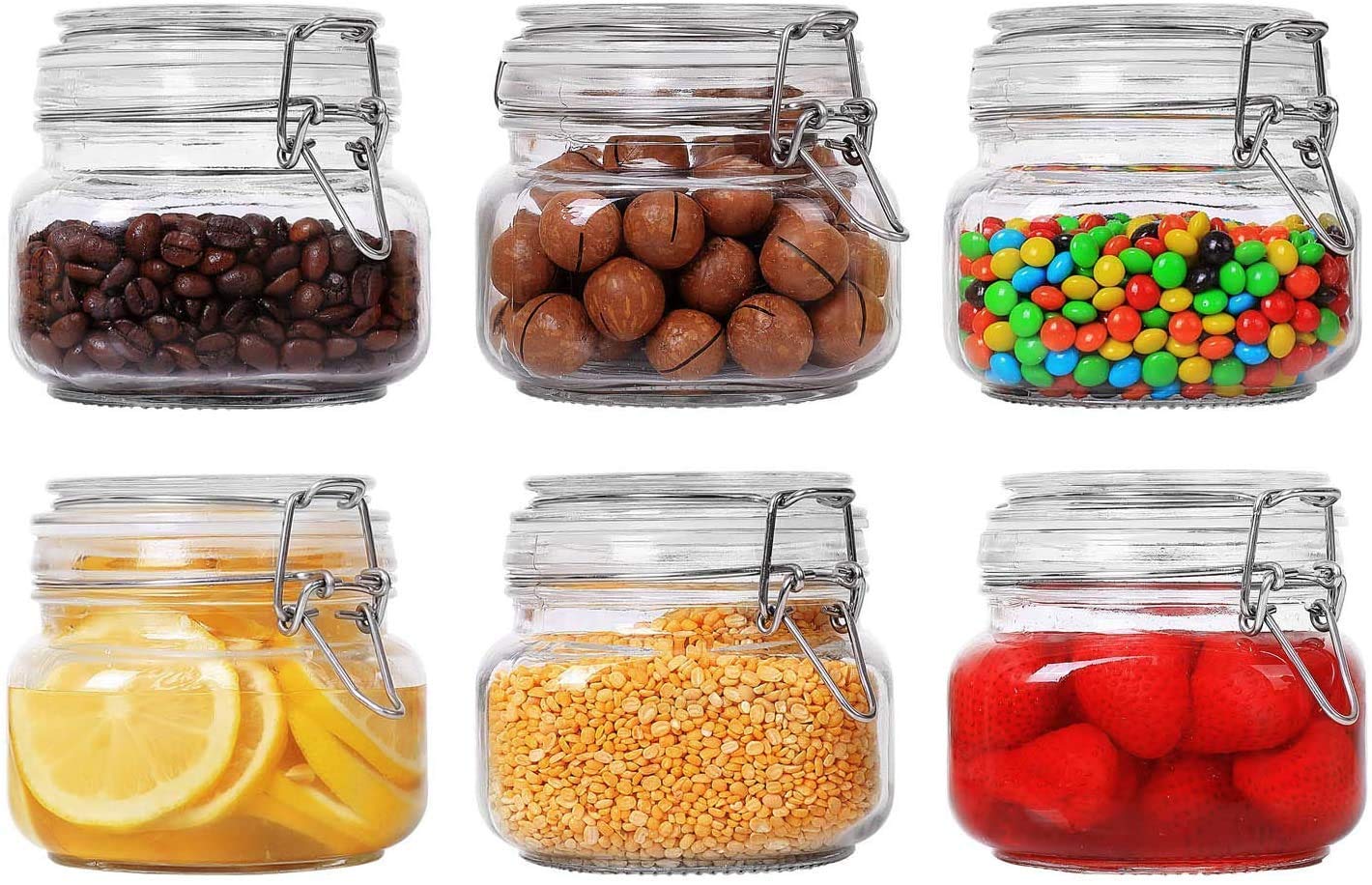 Syjbuh 500 Ml Square Swing Cap Jar, Square Glass Pickle Jar & Container Airtight Swing Cap Transparent, Set Of (4)
