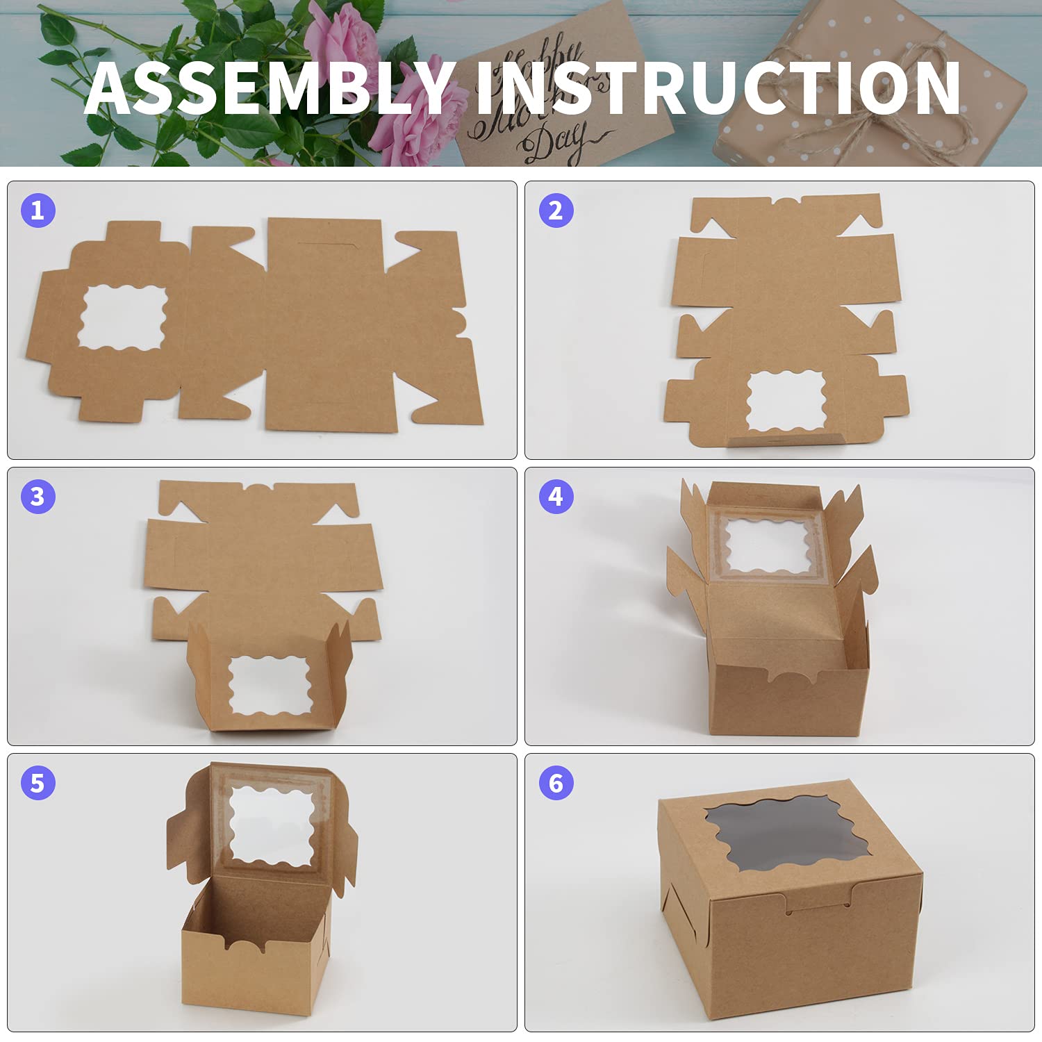 OAMCEG 100 PCS Bakery Boxes with Window and Stickers 4x4x3 Inch Individual Cupcake Boxes Pastry Boxes Cookie Boxes Small Cake Boxes Carrier Holders Containers for Packaging  Mini Dessert Boxes