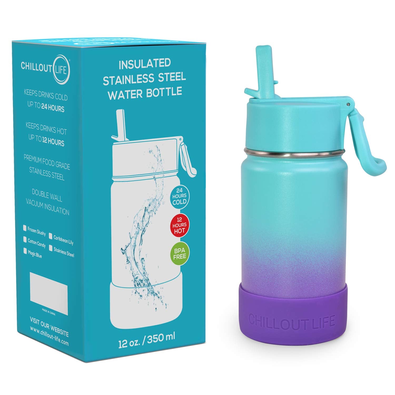 Chillout Life 12 Oz Kids Insulated Water Bottle For School With Straw Lid Leakproof And Cute Waterproof Stickers, Personalized S