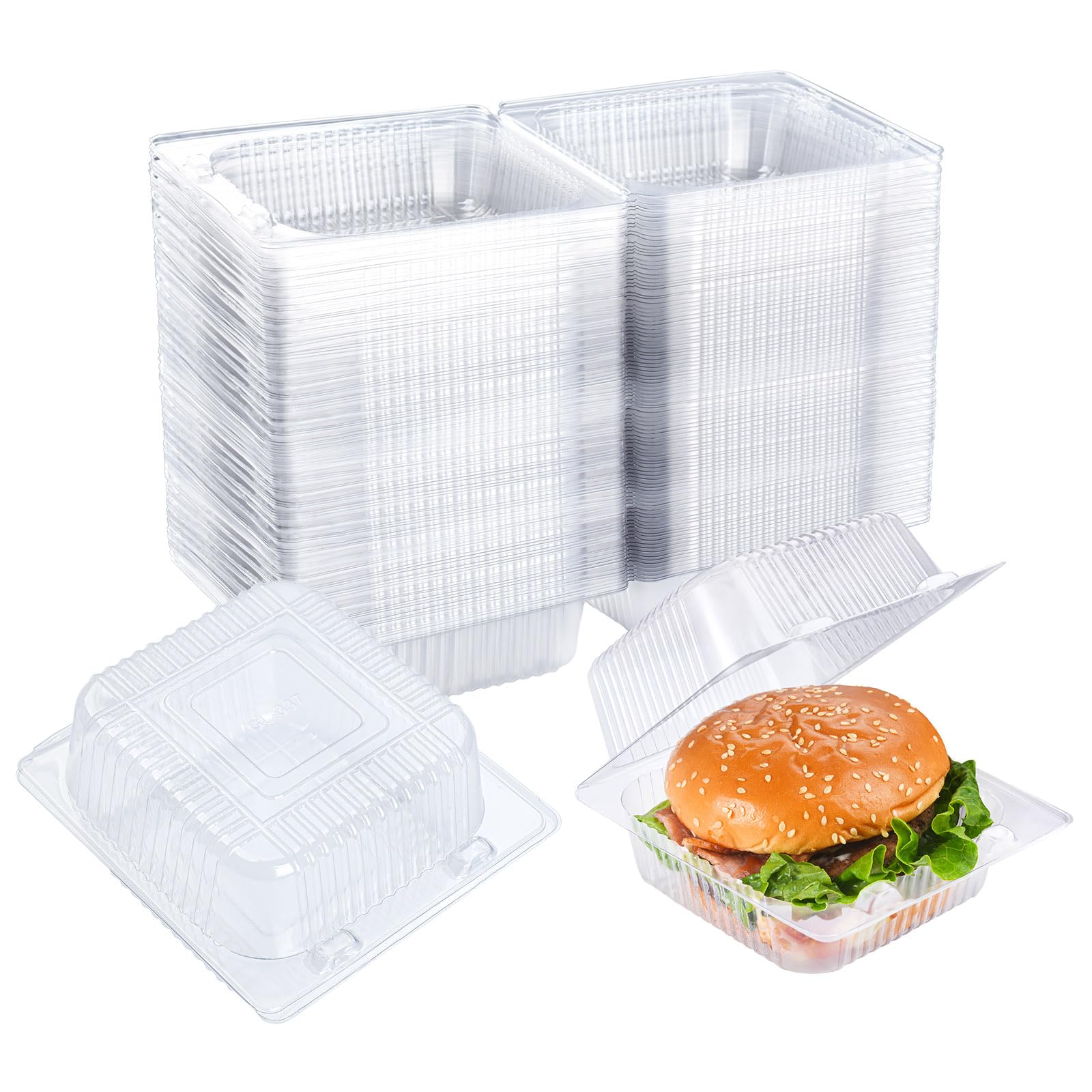 Evnlo 300 Count Clear Plastic Containers with Lids for Food, Thickened Disposable Sandwich Containers Clamshell Boxes for Cake S