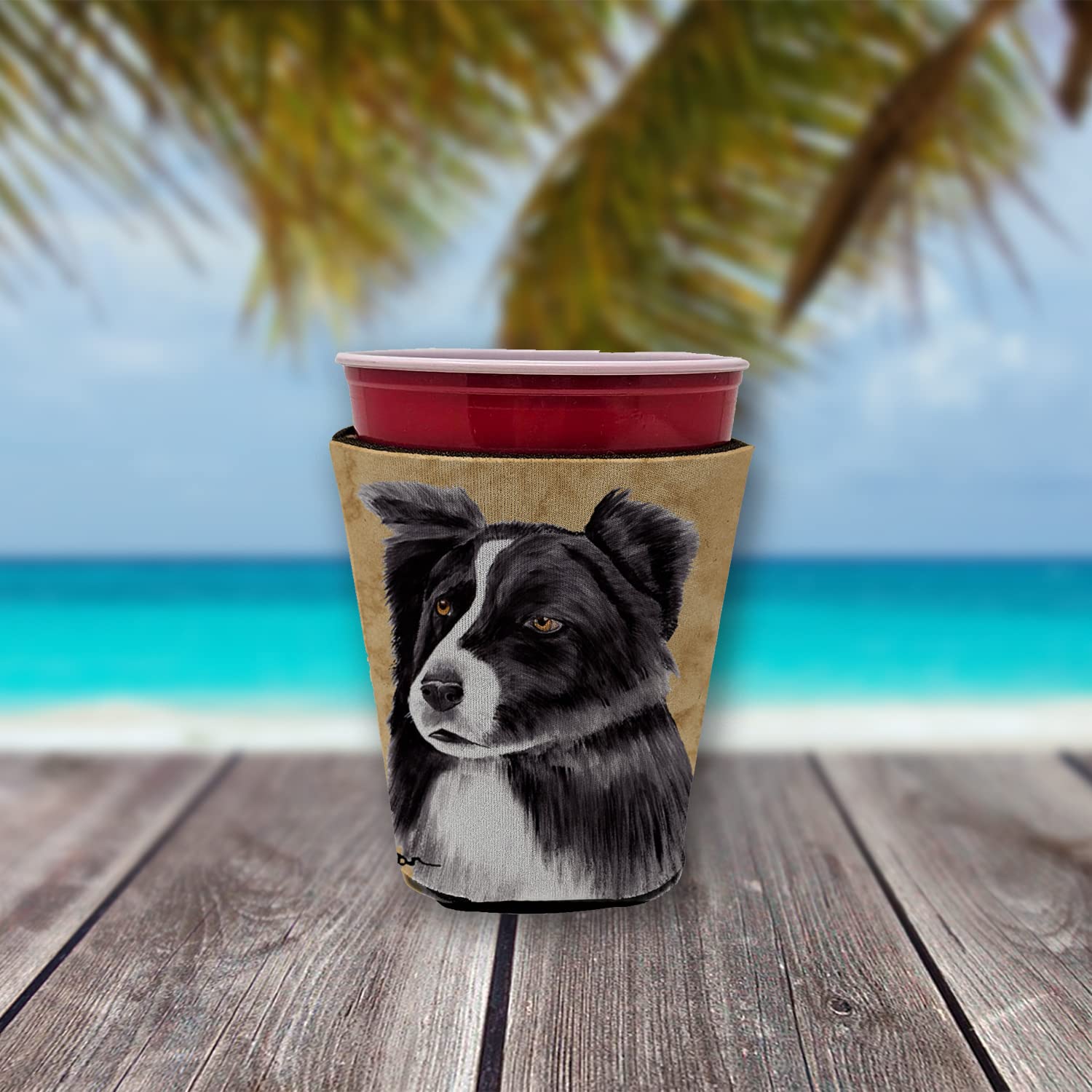 Border Collie Red Solo Cup Beverage Insulator Hugger