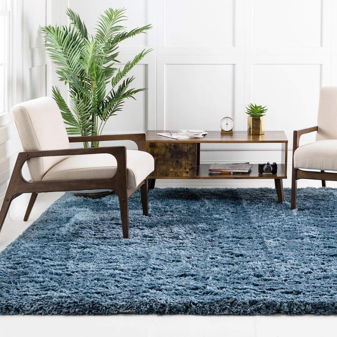 Rugs.com Infinity Collection Solid Shag Area Rug 8 Ft Square Aegean Blue Shag Rug Perfect for Living Rooms, Kitchens, Entryways