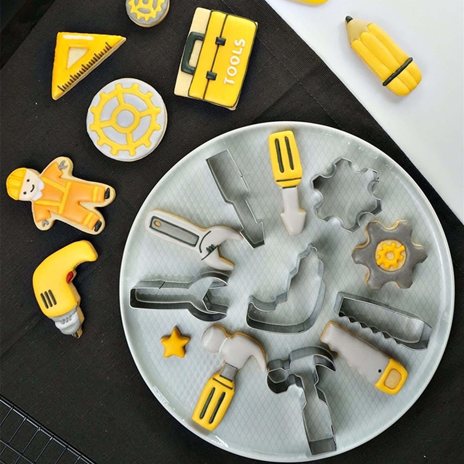 Mini Construction Tools Cookie Cutters Set Of 9 Pcs, Stainless Steel Mini Hardware Tools Series Shaped Fondant Baking Molds For