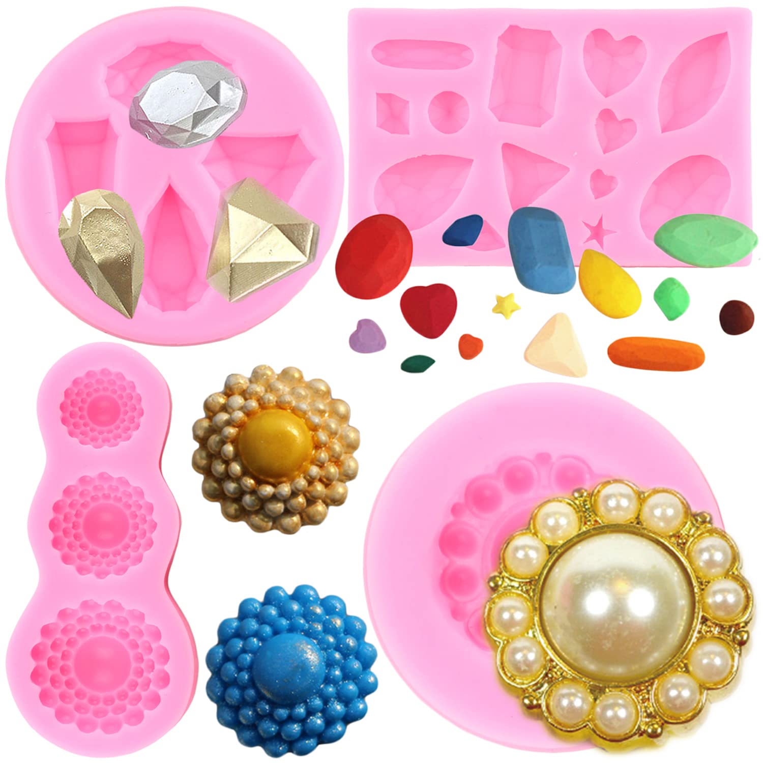 Miyahouse Mini Gems Silicone Mold Pearl Diamond Brooch Silicone Fondant Broach Mold For Cake Decoration Cupcake Topper Candy Cho