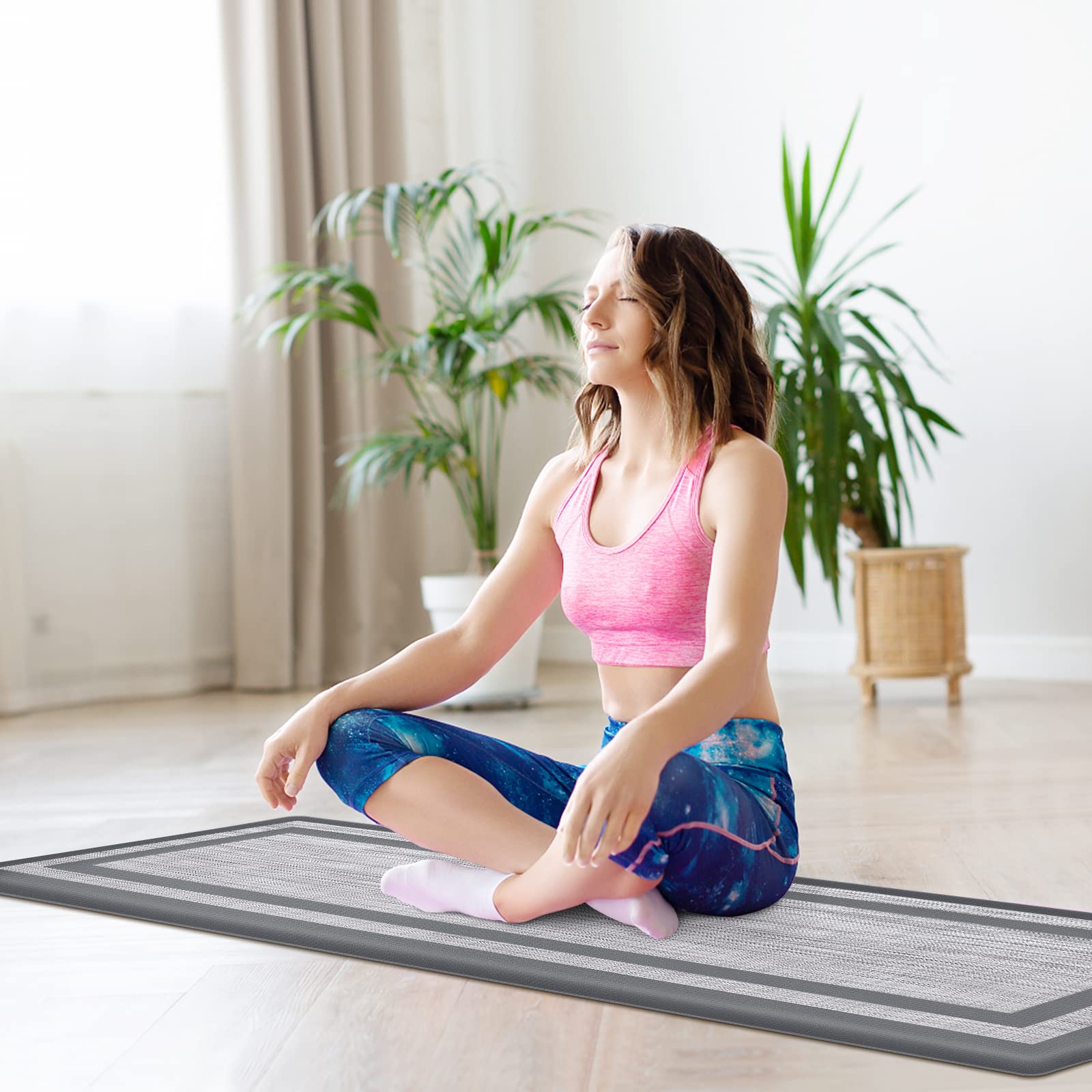 Mattitude Kitchen Mat [2 Pcs] Cushioned 0.47 Inch Non-Skid Waterproof Rugs Ergonomic Comfort Standing Mat For Floor, Office, Sin