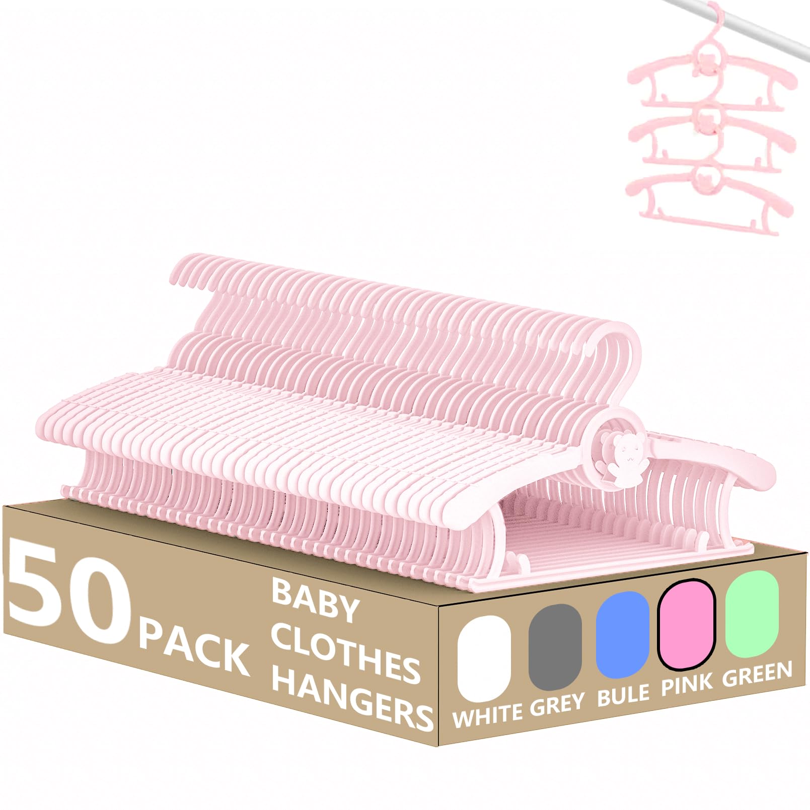Hgyze Kid Hangers For Closet 50Pcs, Pink Baby Clothes Hanger Plastic, 11-14'' Adjustable Bulk Perchas For Newborn, Non-Slip Chil