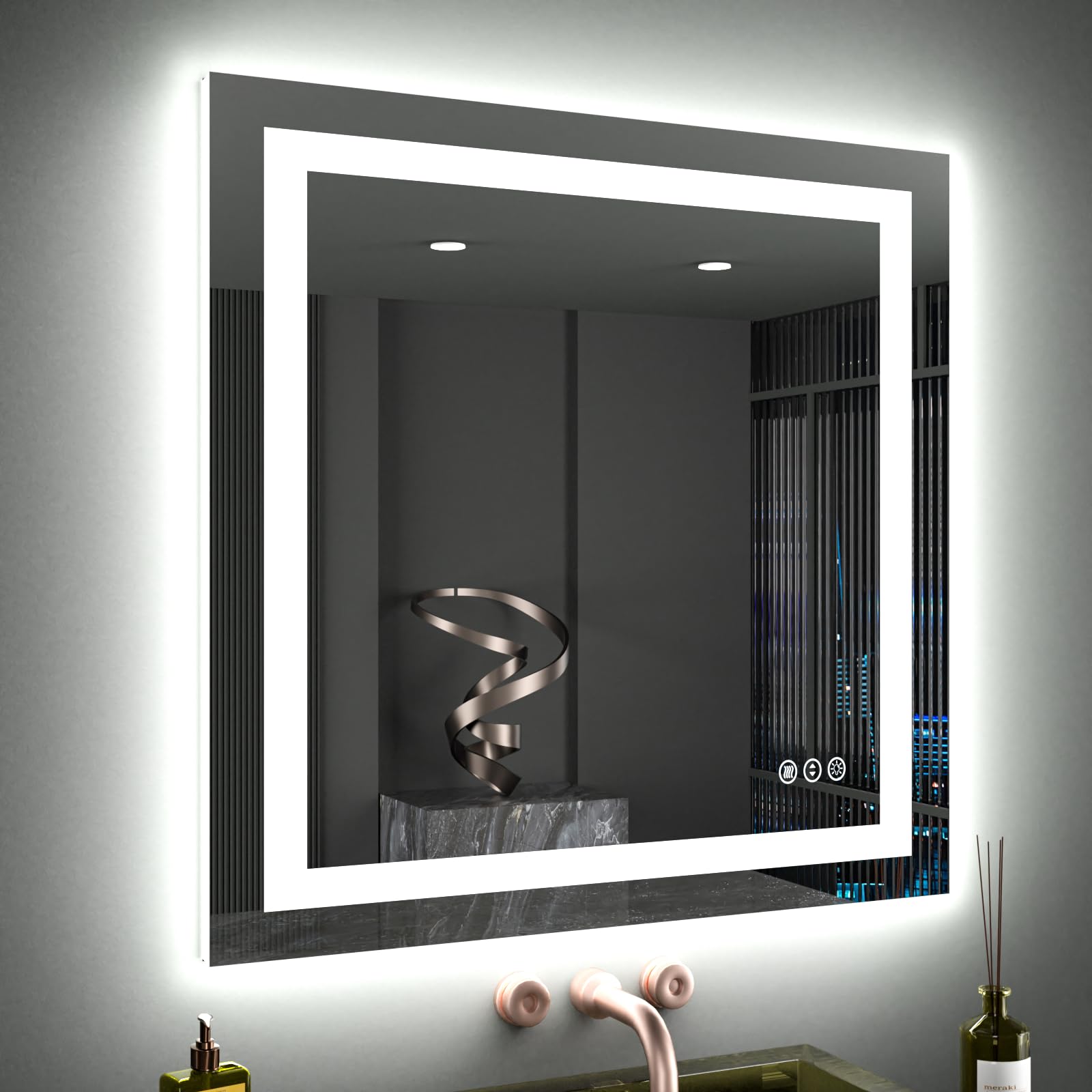 Loaao 40''X38'' Led Bathroom Mirror With Lights, Anti-Fog, Dimmable, Backlit + Front Lit, Lighted Bathroom Vanity Mirror For Wal