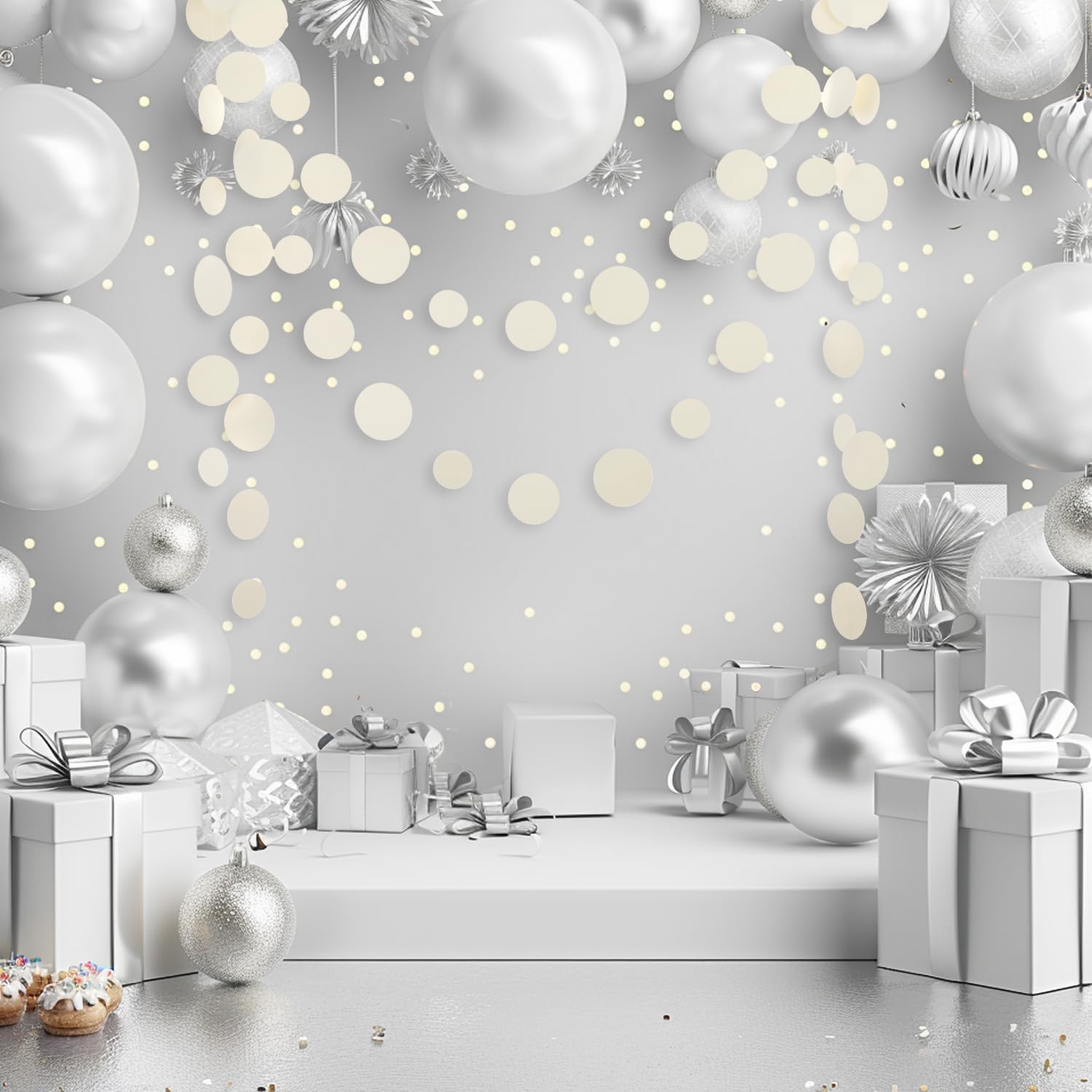 Beige Neutral Party Garland - Multi-Size Circles (3  /2.5  /2  ) for Birthday Wedding Baby Shower, 10ft/Strand with 30 Dots, 2 P