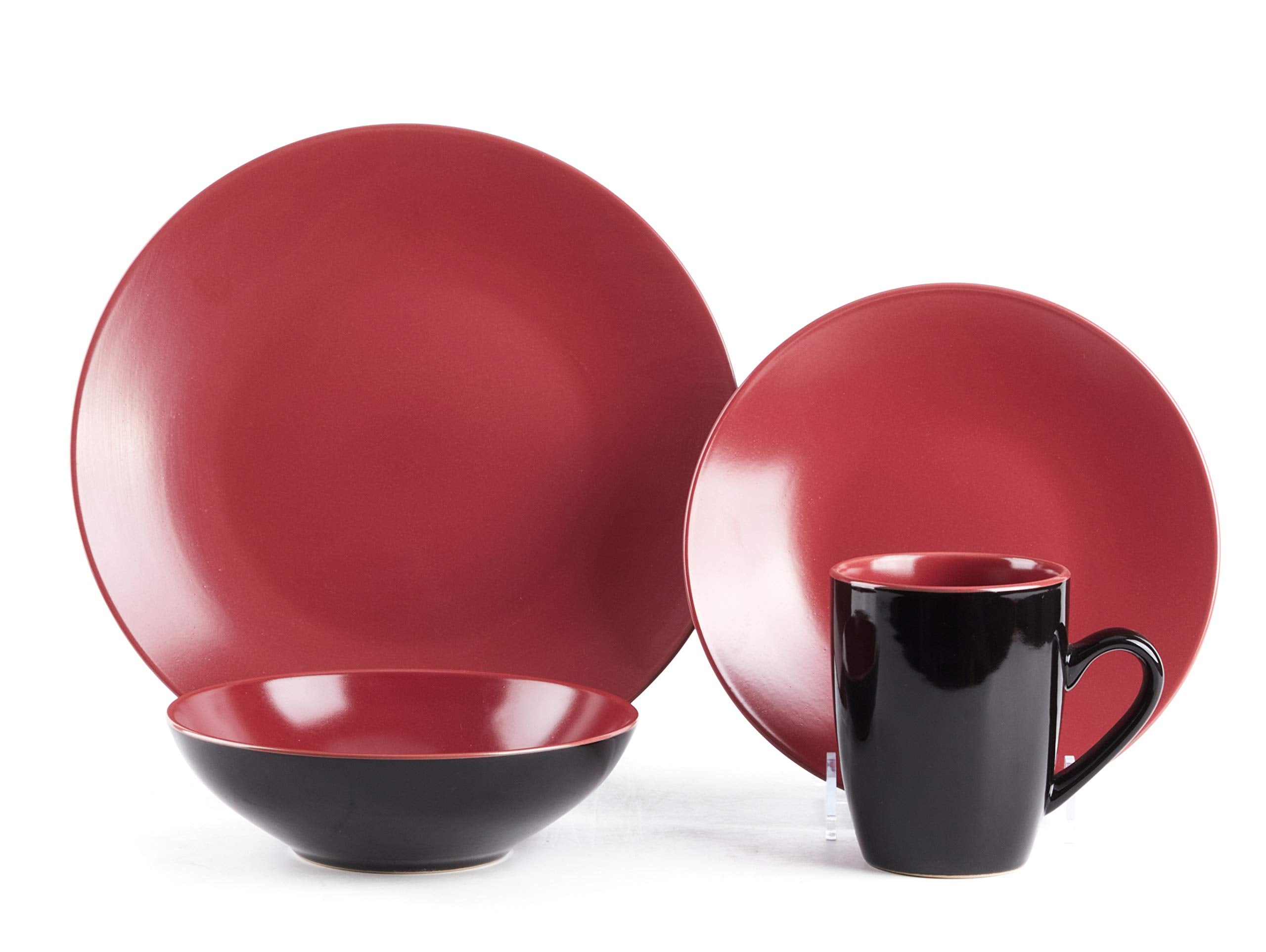HomeVss Colors Life 16pc Dinnerware Set,Very Berry - 4 Assorted Colors Beige, Berry, Plum, and Rose