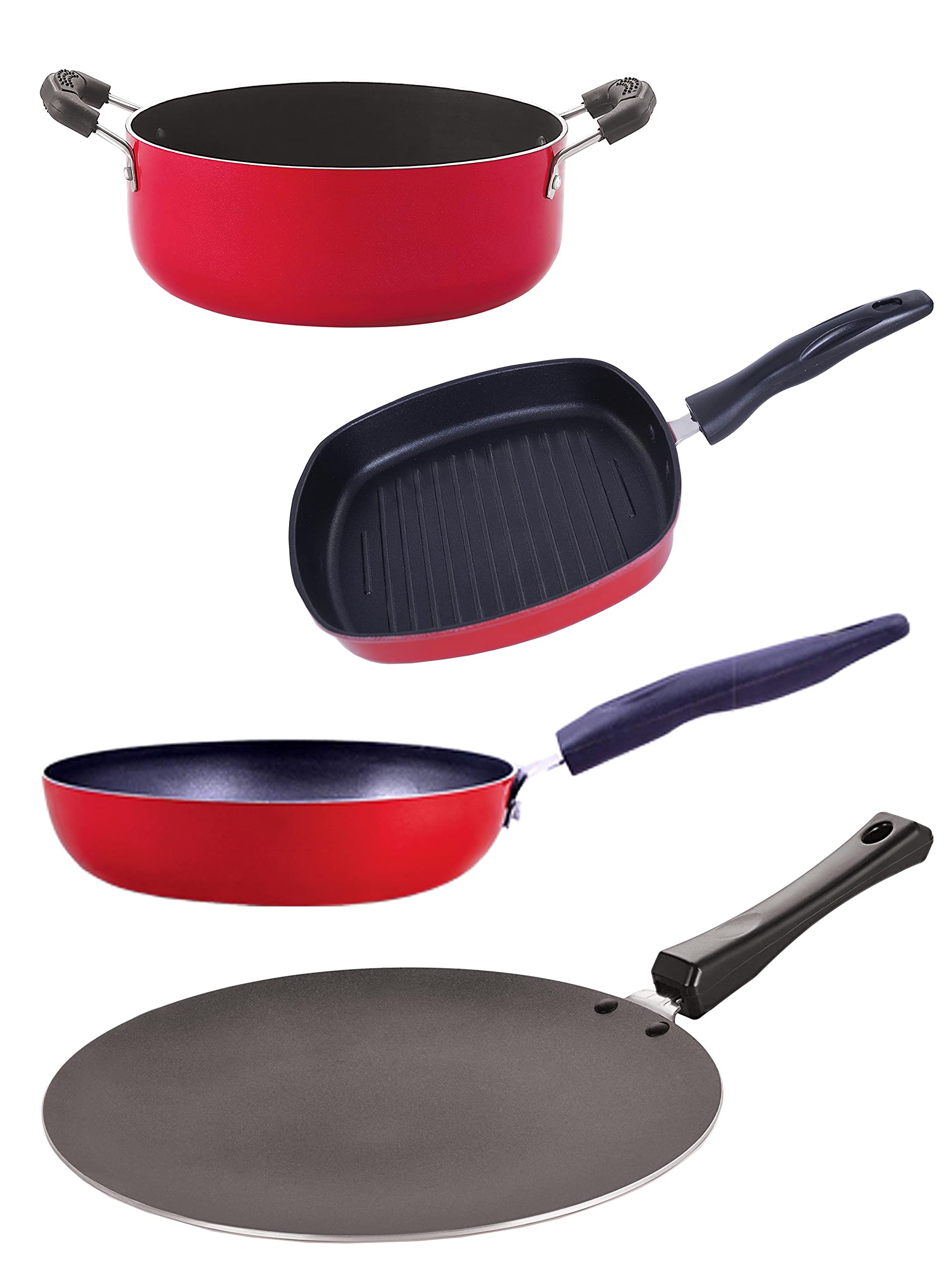Nirlon Gas Compatible Non Stick Aluminium Cookware Set Of 4Pieces,(Ct12_Cvg_Gp22.5_Cs24)