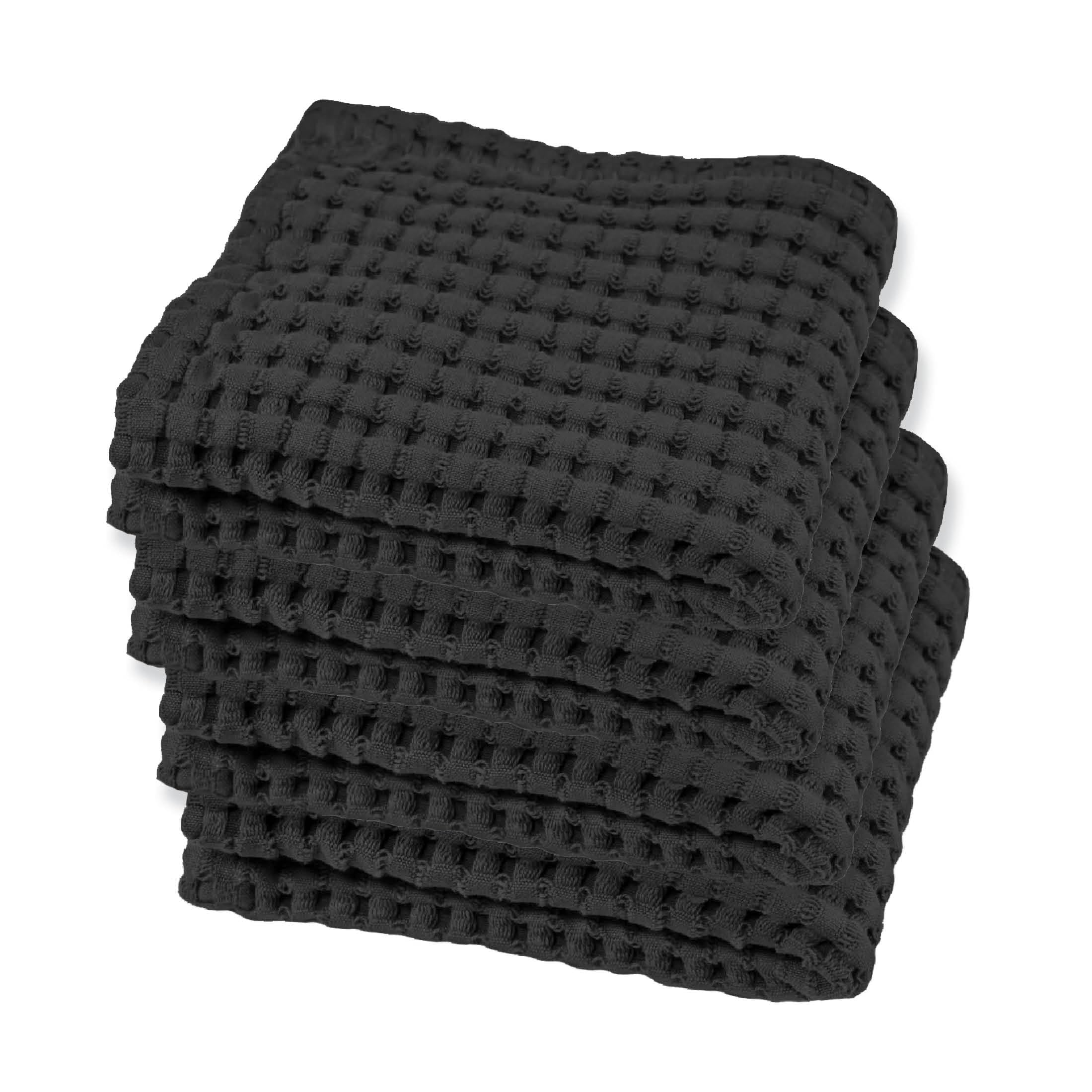 Gilden Tree Waffle Towel Quick Dry Thin Exfoliating 4 Pack Washcloths For Face Body, Modern Style (Faded Black)