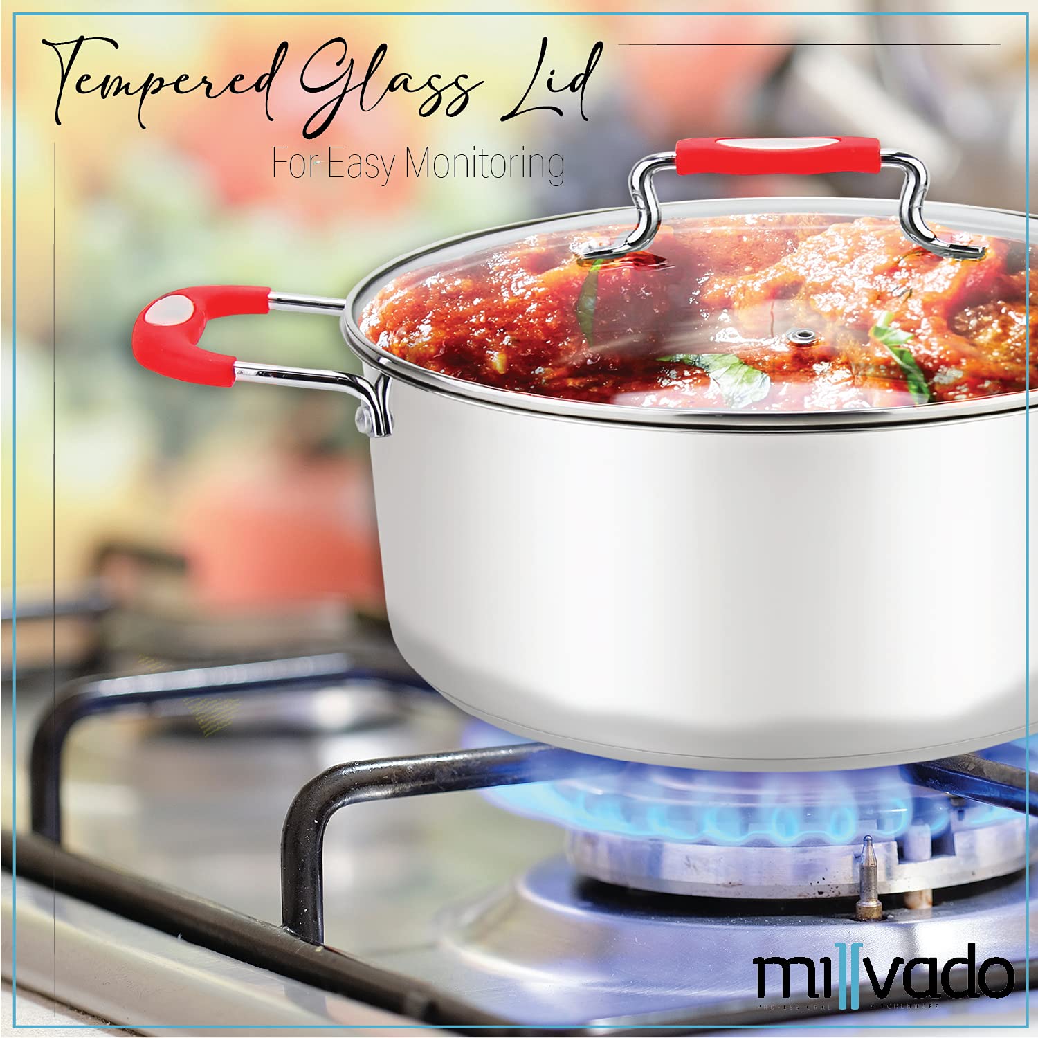 Millvado Casserole Pot, Large Stainless Steel Dutch Oven, 12.6 Quart Boiling Pot For Soup, Spaghetti, Braising, Induction Compat