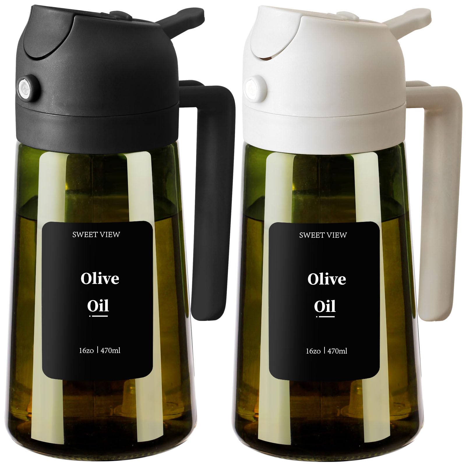 SWEET VIEW 2PCS Olive Oil Dispenser and Oil Sprayer - 16oz/470ml Glass Light-Proof Oil Pourer for Kitchen, Air Fryer, Cooking, S