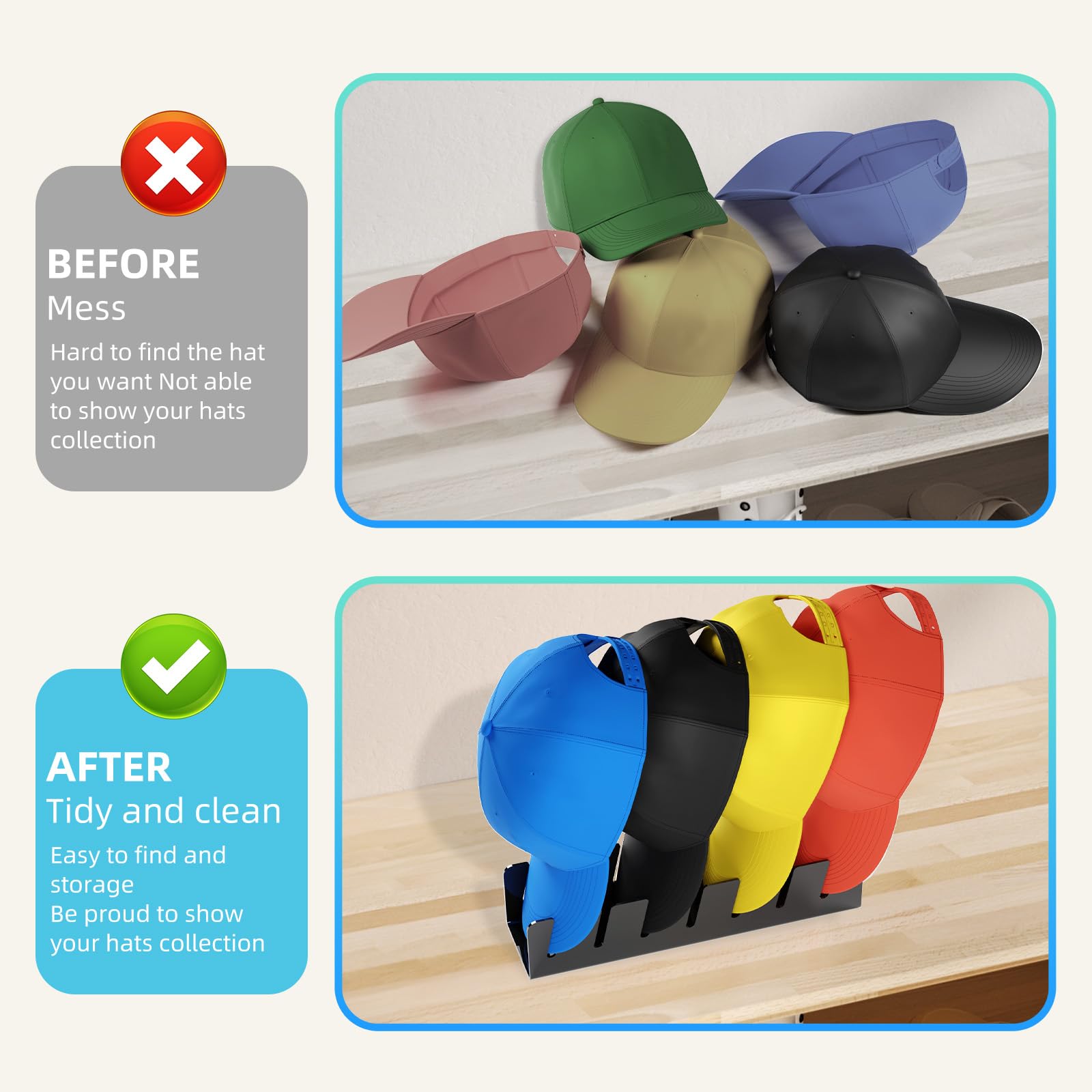 Dongying Hat Organizer For Baseball Caps 2024 New Hat Rack, No Install Acrylic Hat Stand For 14 Baseball Caps For Bedroom, Close