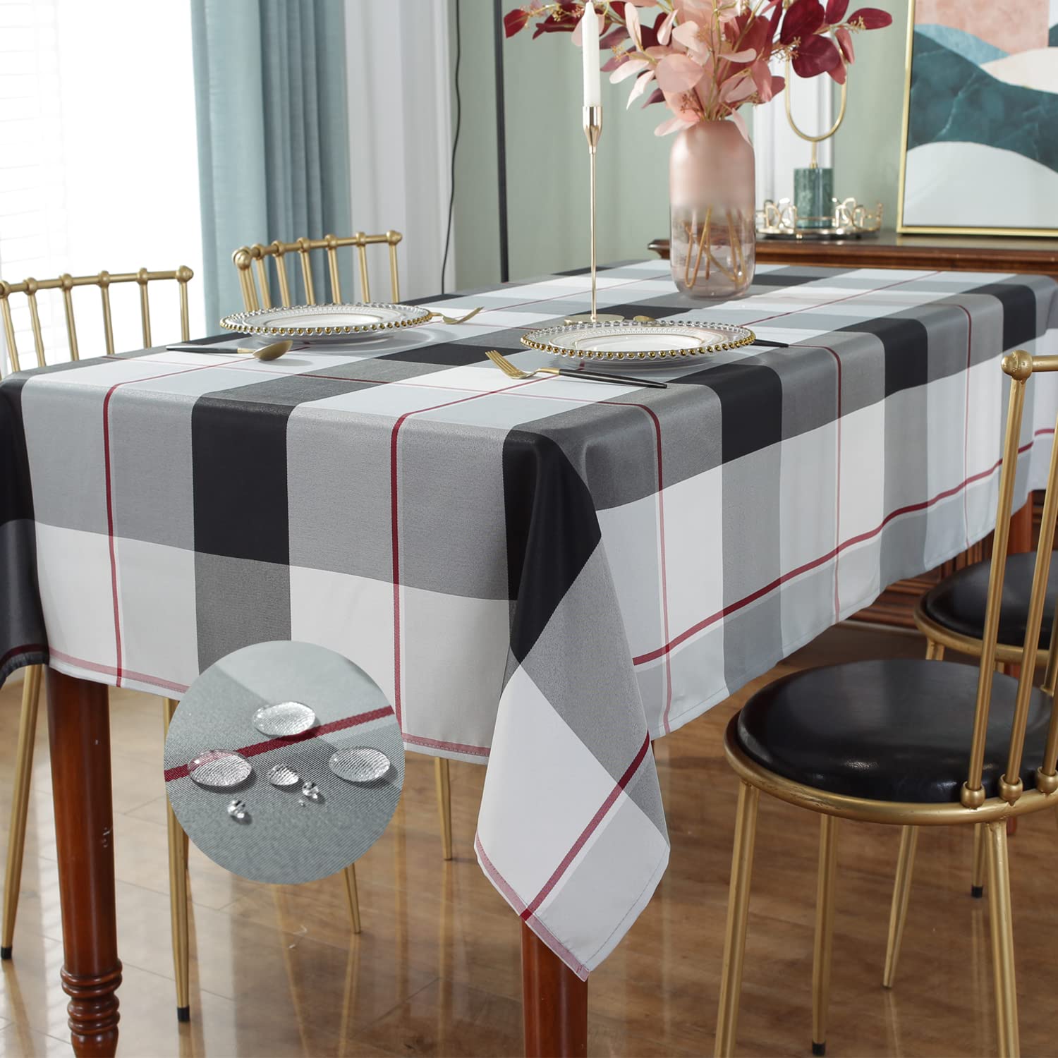 Rectangle Tablecloth 52 X 70 Inch Checkered Table Cloths Spillproof Anti-Shrink Soft And Wrinkle Resistant Decorative Fabric Tab