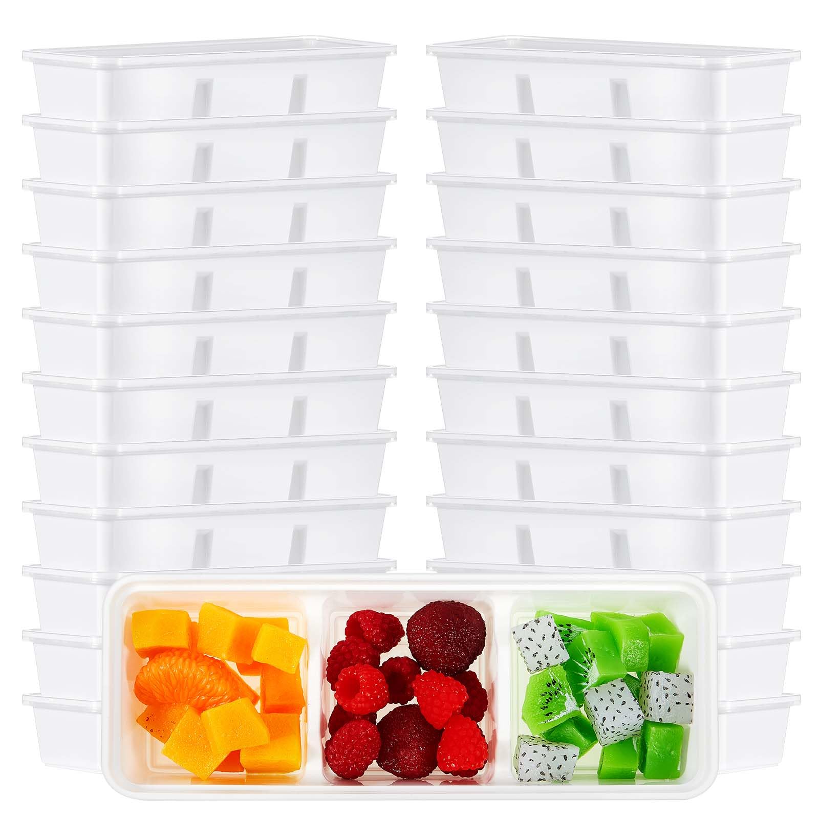 Hushee 100 Pack 17 oz Small Meal Prep Containers with 3 Compartments Snack Containers with Lid Disposable Plastic Bento Box Trav