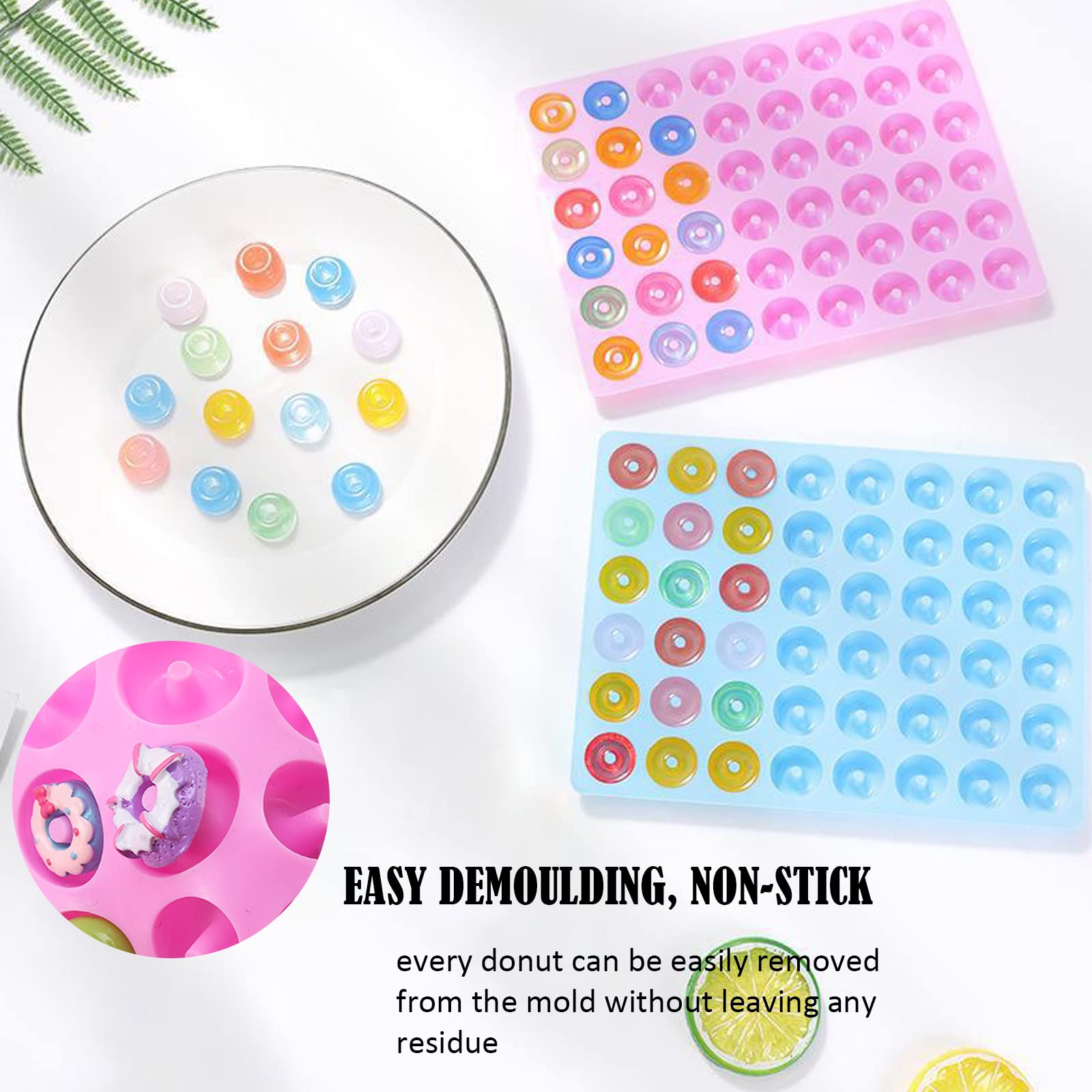 2 Pack Mini Silicone Donut Molds, 48 Cavity Mini Donut Silicone Gummy Candy Molds, Non-Stick Doughnut Pan For Jelly Cookies Ice