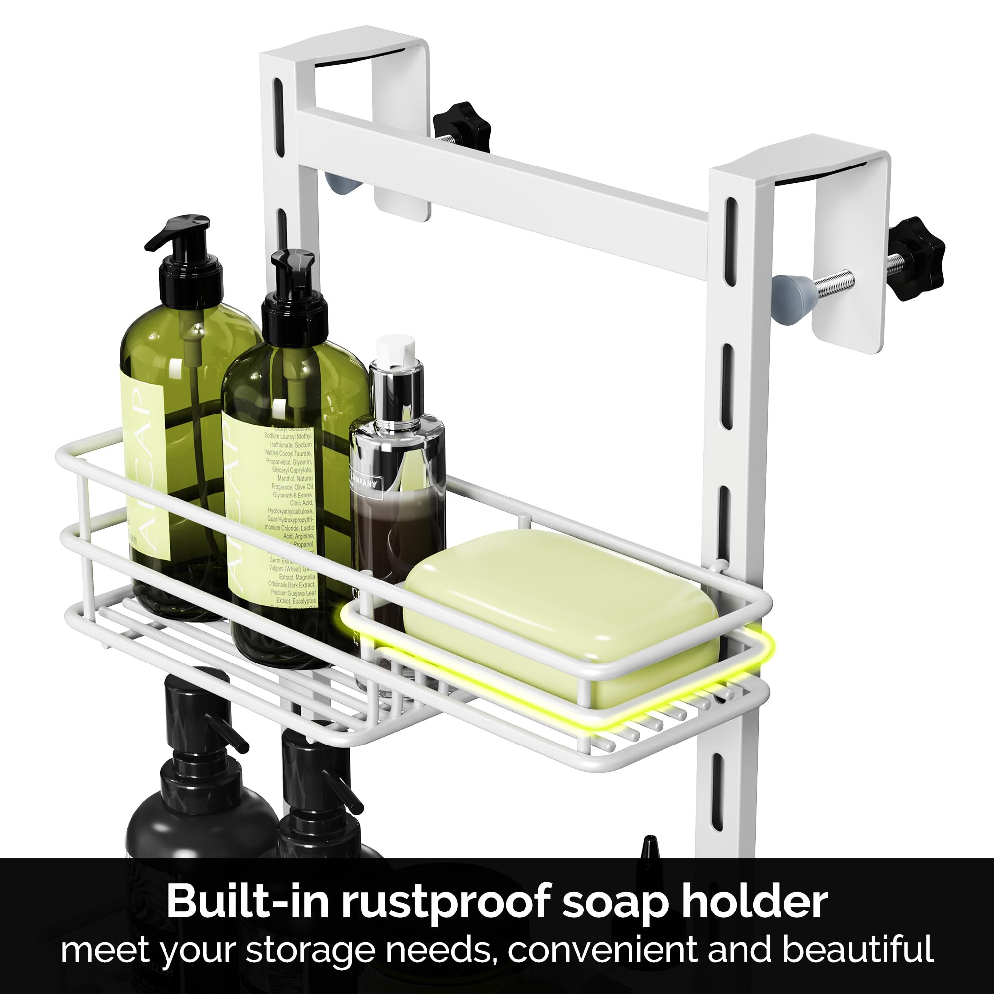 Orimade Over The Door Shower Caddy Adjustable 5 Tier Black,Bathroom Hanging Organizer Shelf Rustproof With 4 Hooks,Shower Basket