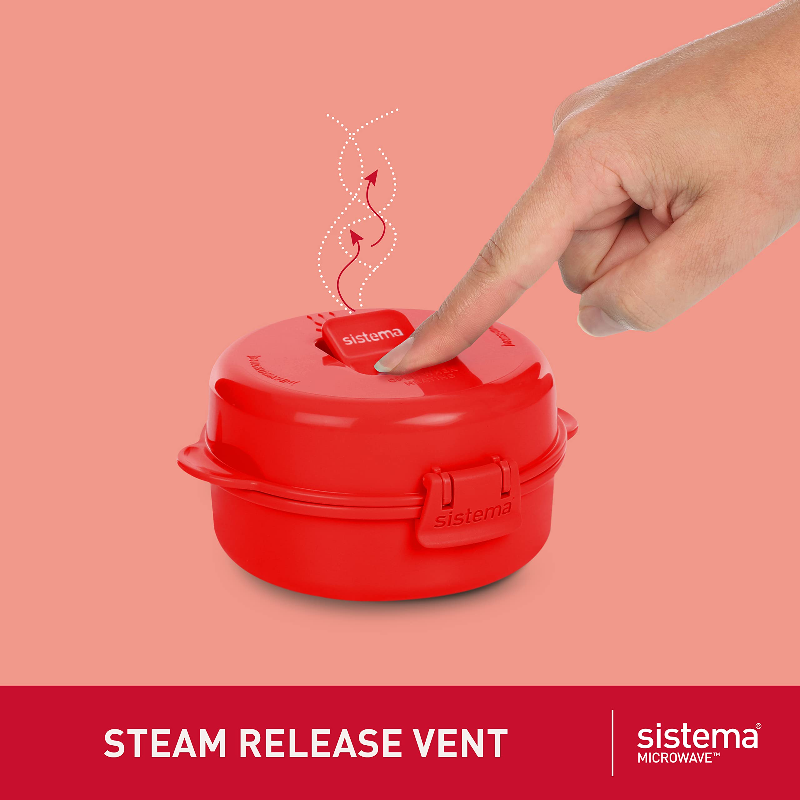 Sistema Microwave Egg cooker and Poacher with Steam Release Vent  Dishwasher Safe  916-Ounce  Red