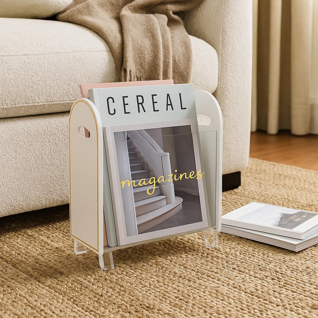 Khen Acrylic Magazine Holder with Gold Trim - 12.40" x 10" x 4.49"