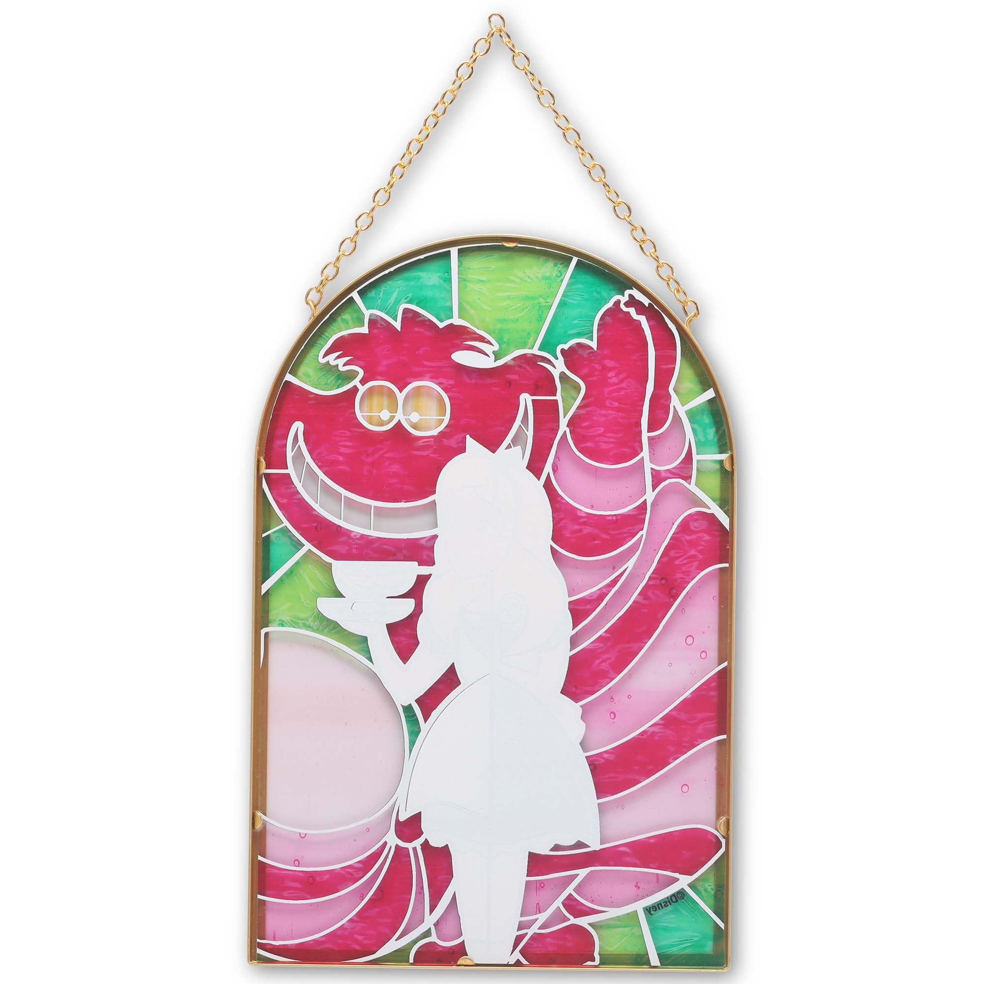 Open Road Brands Disney Alice in Wonderland and Cheshire Cat Hanging Glass Wall Decor - Beautiful Alice Wall Art for Home