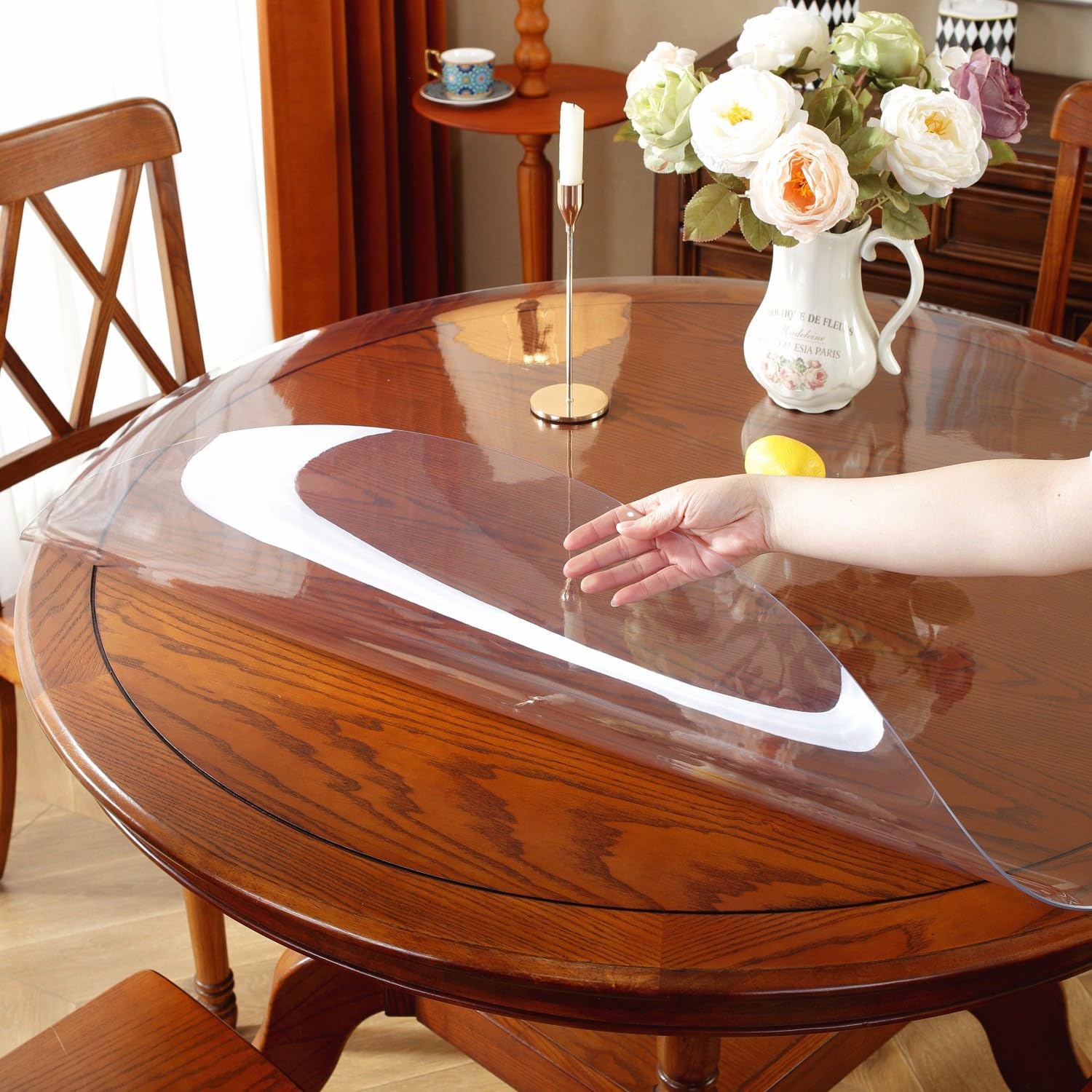 Ostepdecor Clear Round Table Protector 39 Inch 2Mm Thick, Clear Round Table Cover Protector, Plastic Waterproof Pvc Tablecloth,