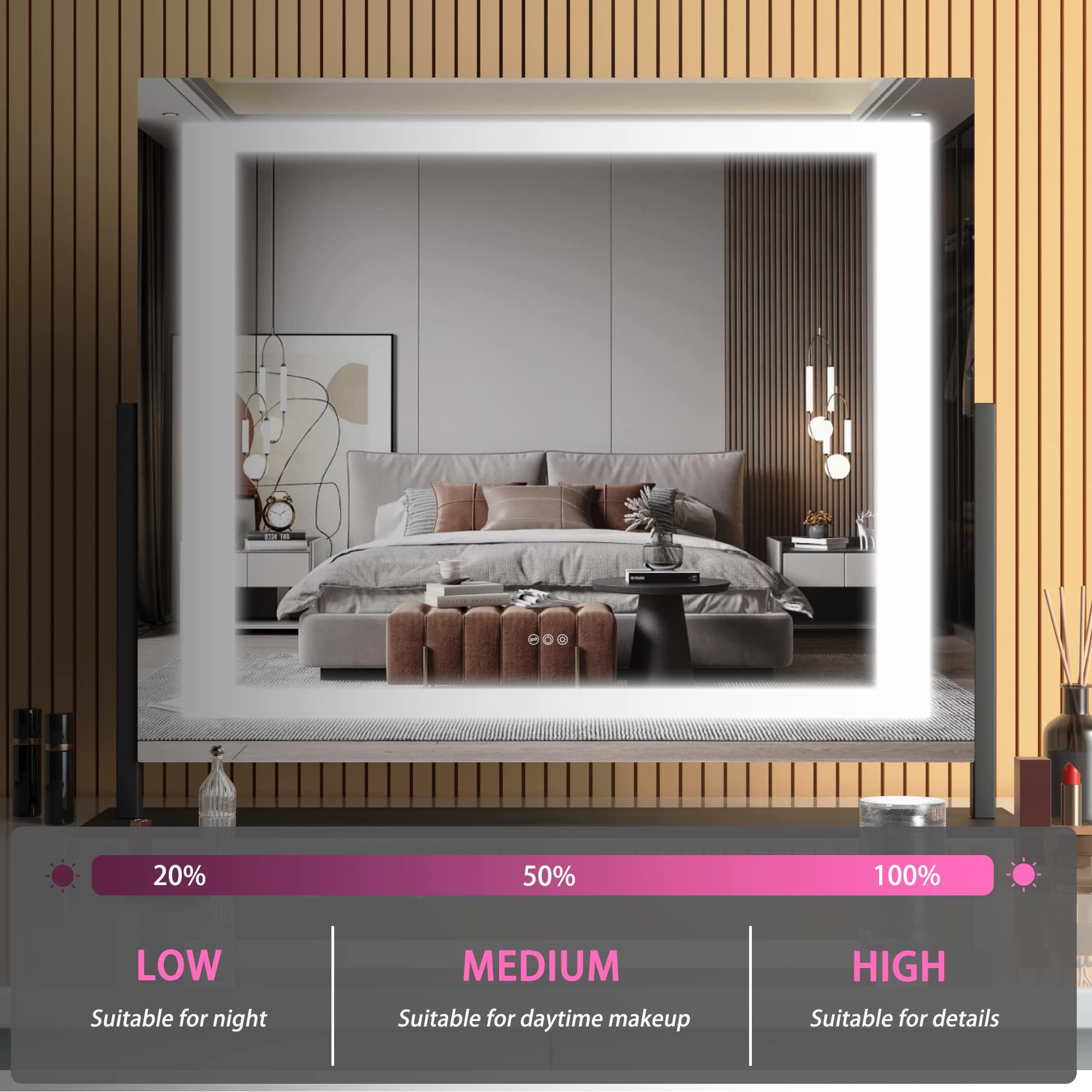 Hasipu Vanity Mirror With Lights, 24.2 '' X 19.7 '' Led Makeup Mirror, Light Up Mirror With 10X Magnification And Usb, Phone Hol