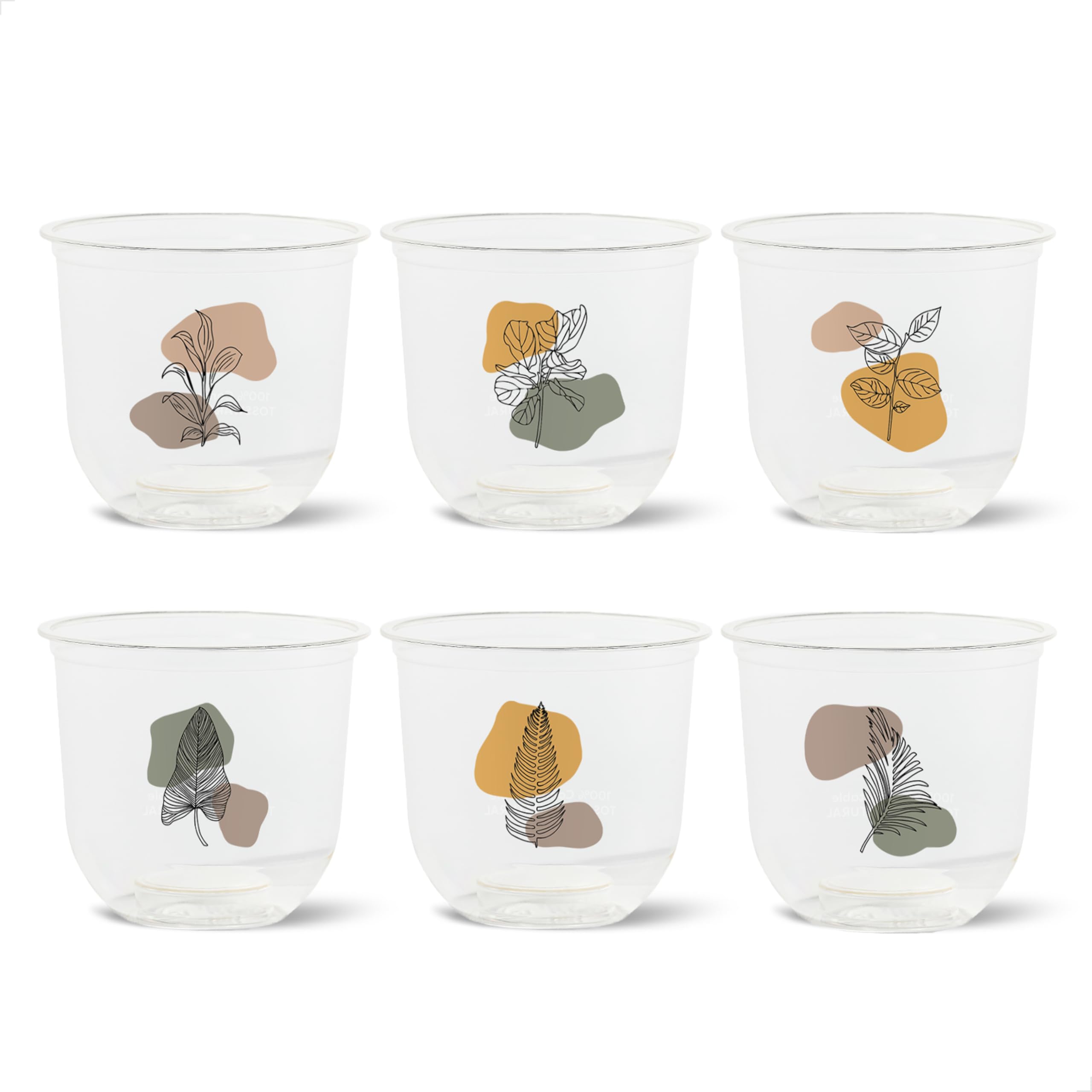 TOSSWARE NATURAL 12oz Arc  Botanical Linework  Plant Based 98mm Cups  Plastic Alternative for Parties, Bachelorettes, Wedding