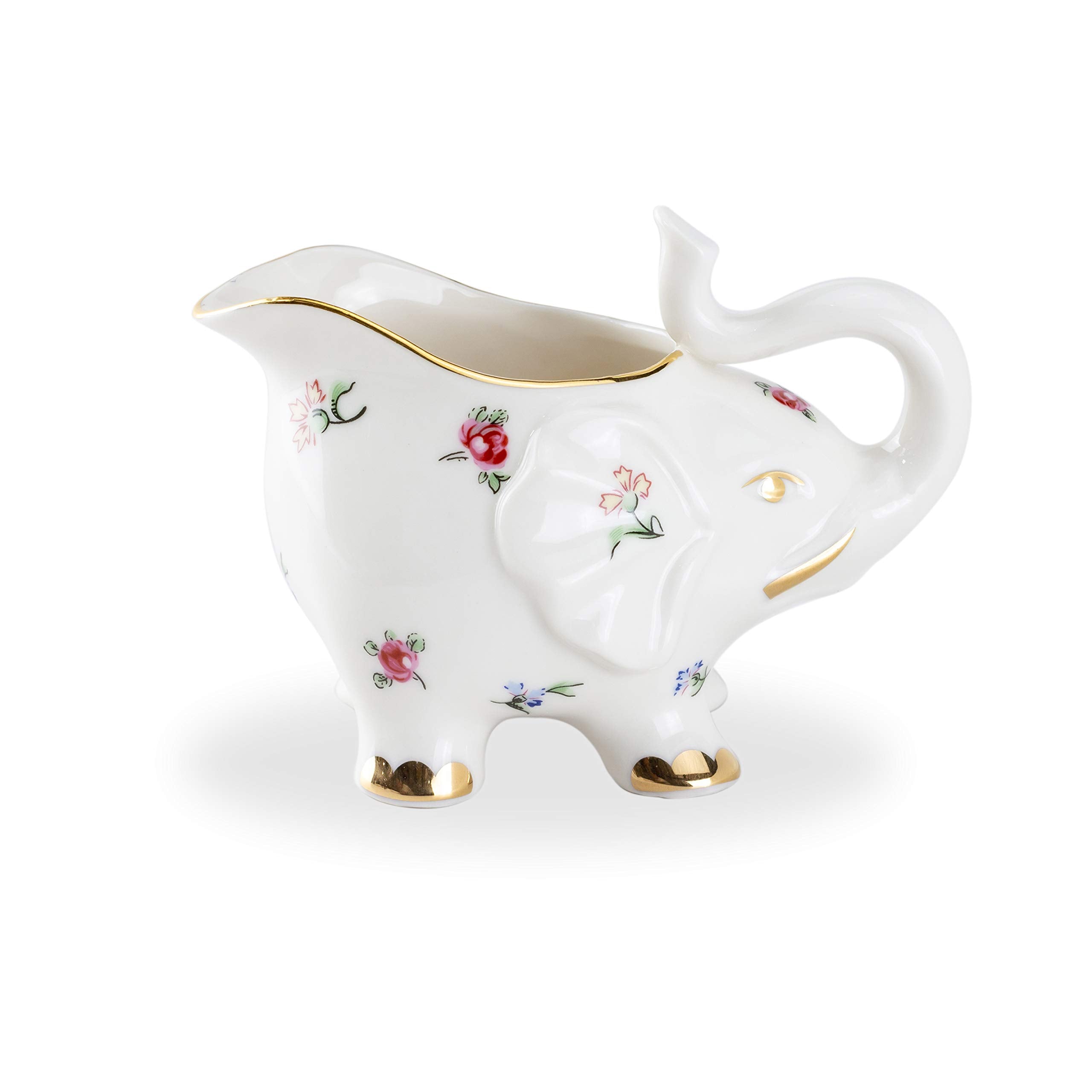 Grace Teaware Fine Porcelain Happy Elephant (3-Piece Tea Set, Petite Floral Spray) With Gold Trim