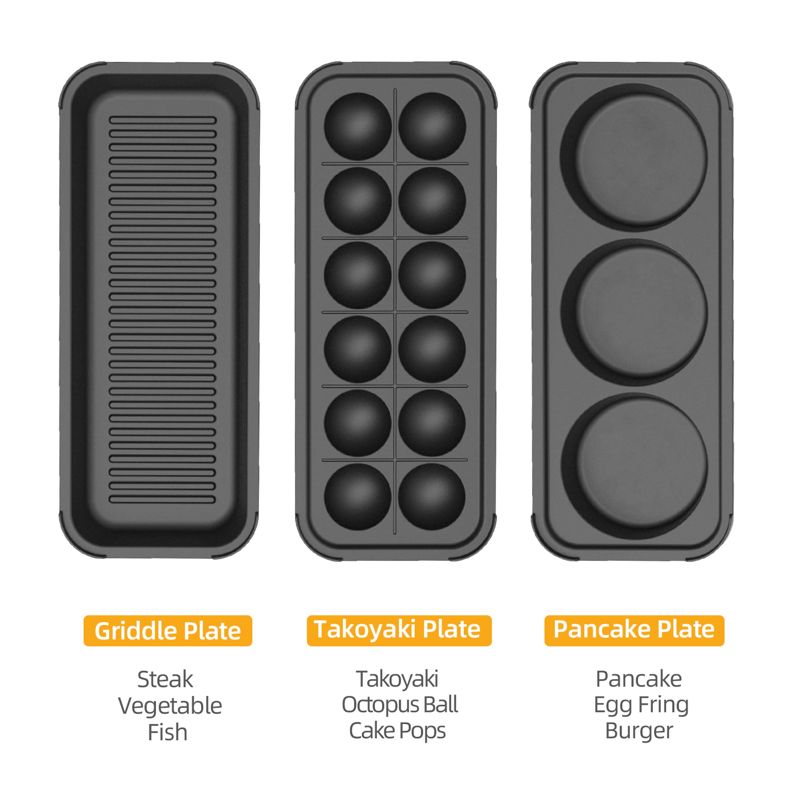 Hehogogo Multifunctional Electric Griddle Electric Grill Nonstick Baking Maker With 3 Interchangeable Pans For Takoyaki Cake Pop
