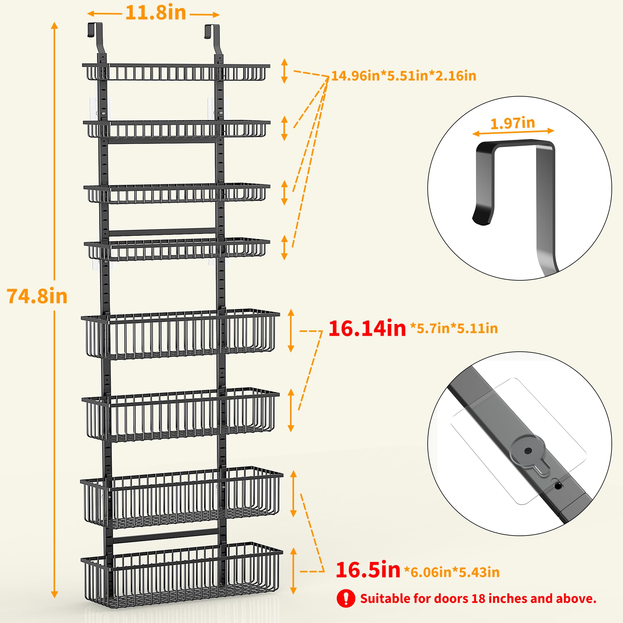 Moforoco Over The Door Pantry Organizer, Pantry Door Organizer Shelves, Kitchen Organizers and Storage, Hanging Basket Wall Spic