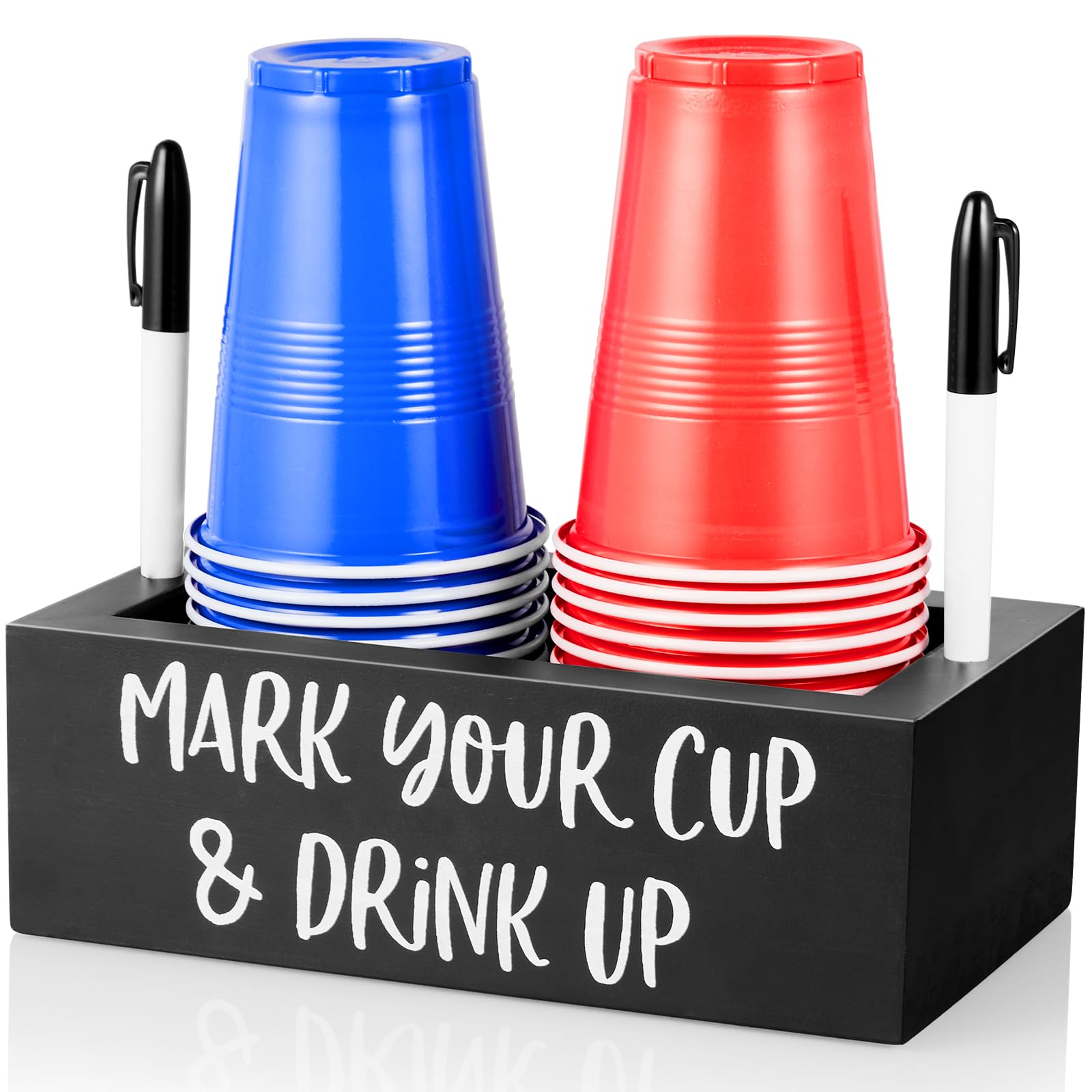 Drastar Double Disposable Cup Holder With Marker Slot, Mark Your Cup And Drink Up Caddy, Wood Disposable Cup Holder, Plastic Cup