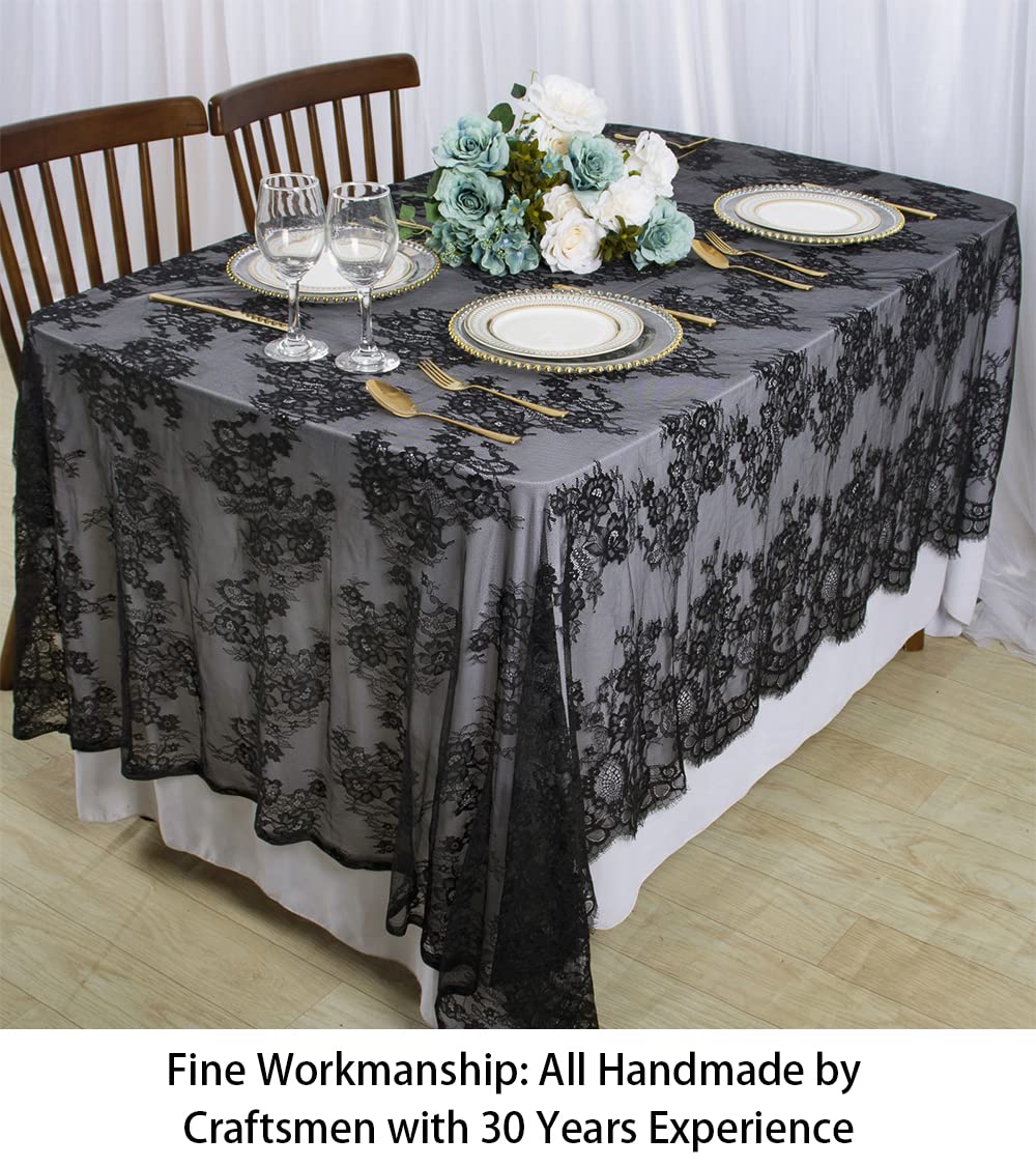 Shinybeauty 60X120-Inch Black Lace Tablecloth | Rectangular Floral Table Cloth | Elegant Wedding & Event Decor | Durable Lace Ta